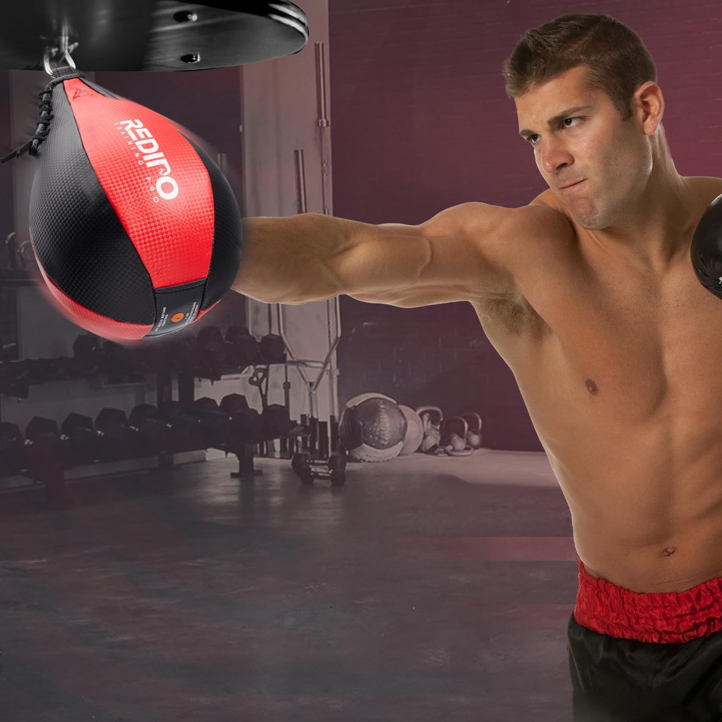 Redipo Boxing Speed Bag - PU Leather Speed Punching Bag, MMA Training Reflex Ball Boxing Equipment, Punching Bag Workout Kicking Training Home Gym Exercise Speed Ball (Black&Red)