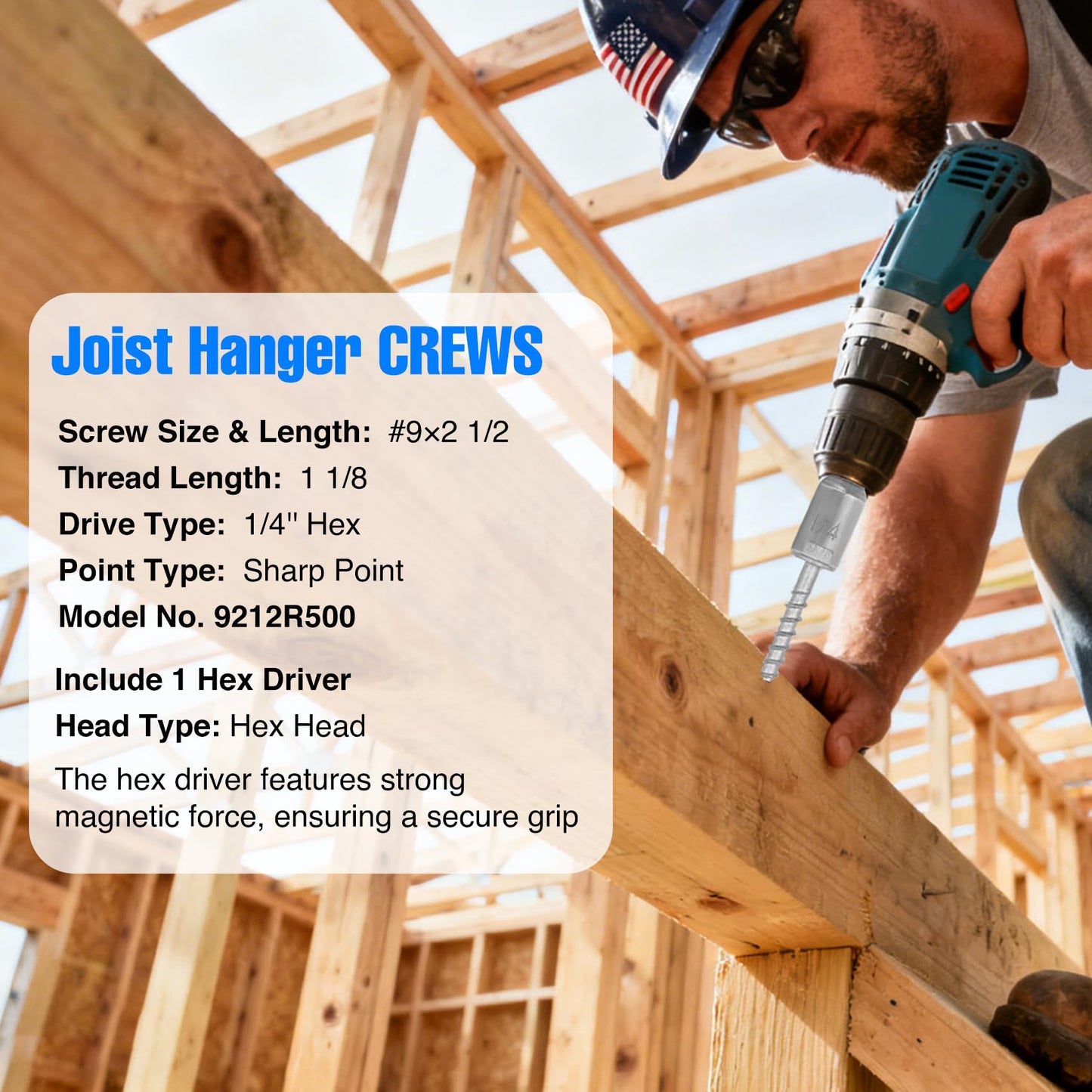 #9 x 1-2/2" Joist Hanger Screws, Silver / 0.370"-Dia Heavy‑Duty Deck Screw, Replace Simpson 9212R500 Connector Screws & 10DNails,1/4" Hex Socket Wood Screws,800pcs