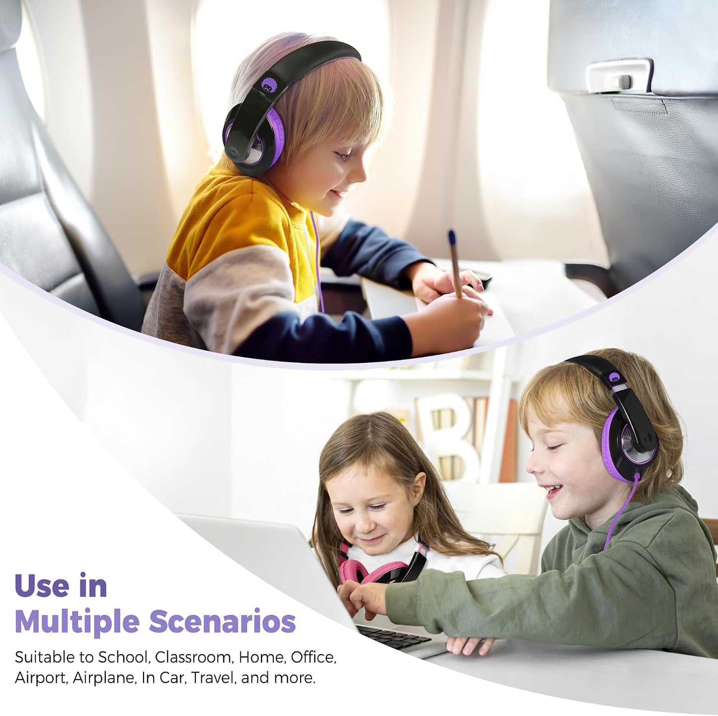 3.5mm 4.9ft rockpapa Comfort Kids Headphones for School, Lightweight Foldable Portable Childs Boys Girls Teens