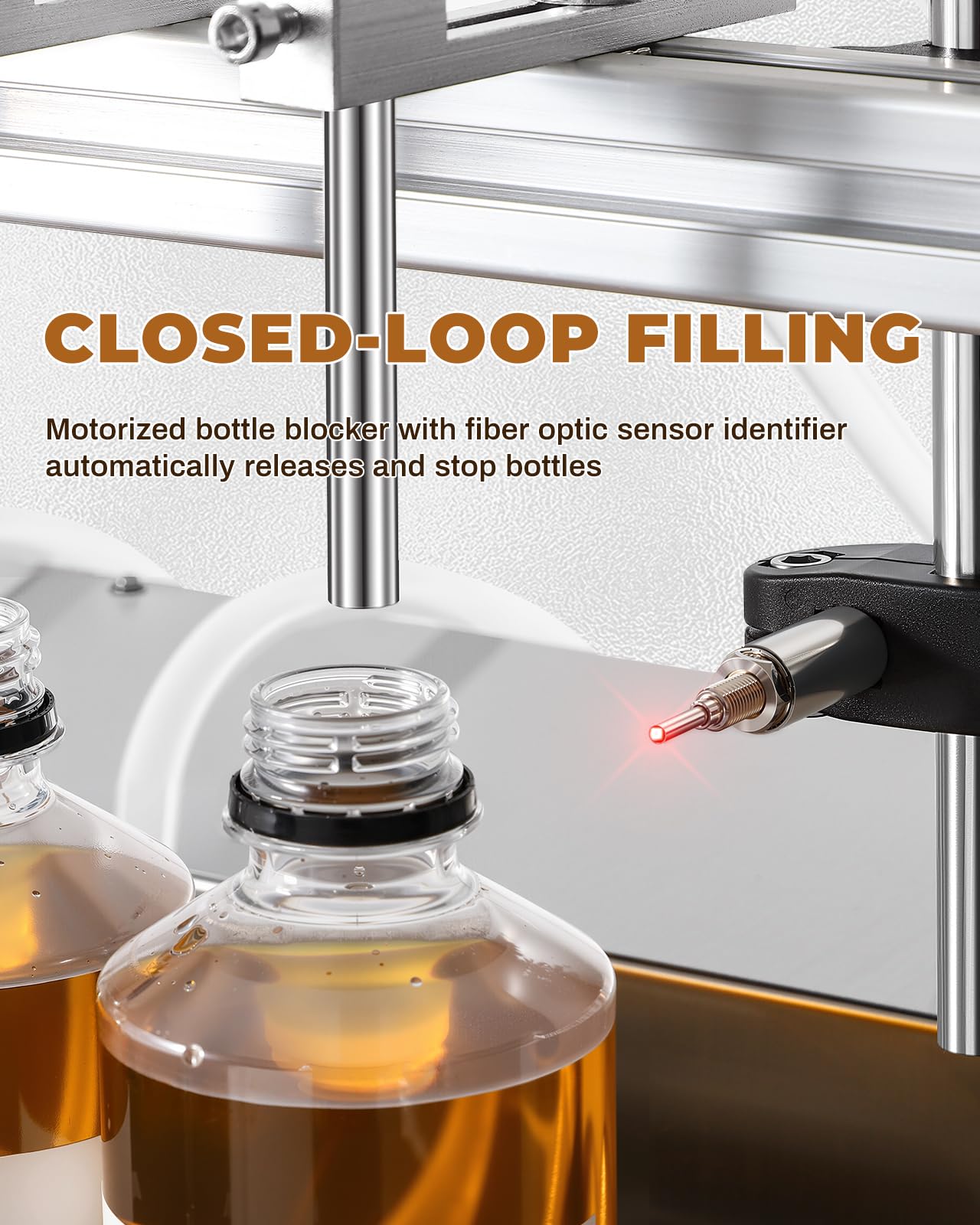 Moonshan 4-Nozzle Automatic Liquid Filling Machine Line 1-30 Ounce Bottle Filling Machine Bottle Filler with 35 Inch Belt Conveyor Desktop Version for Juice Wine Detergent
