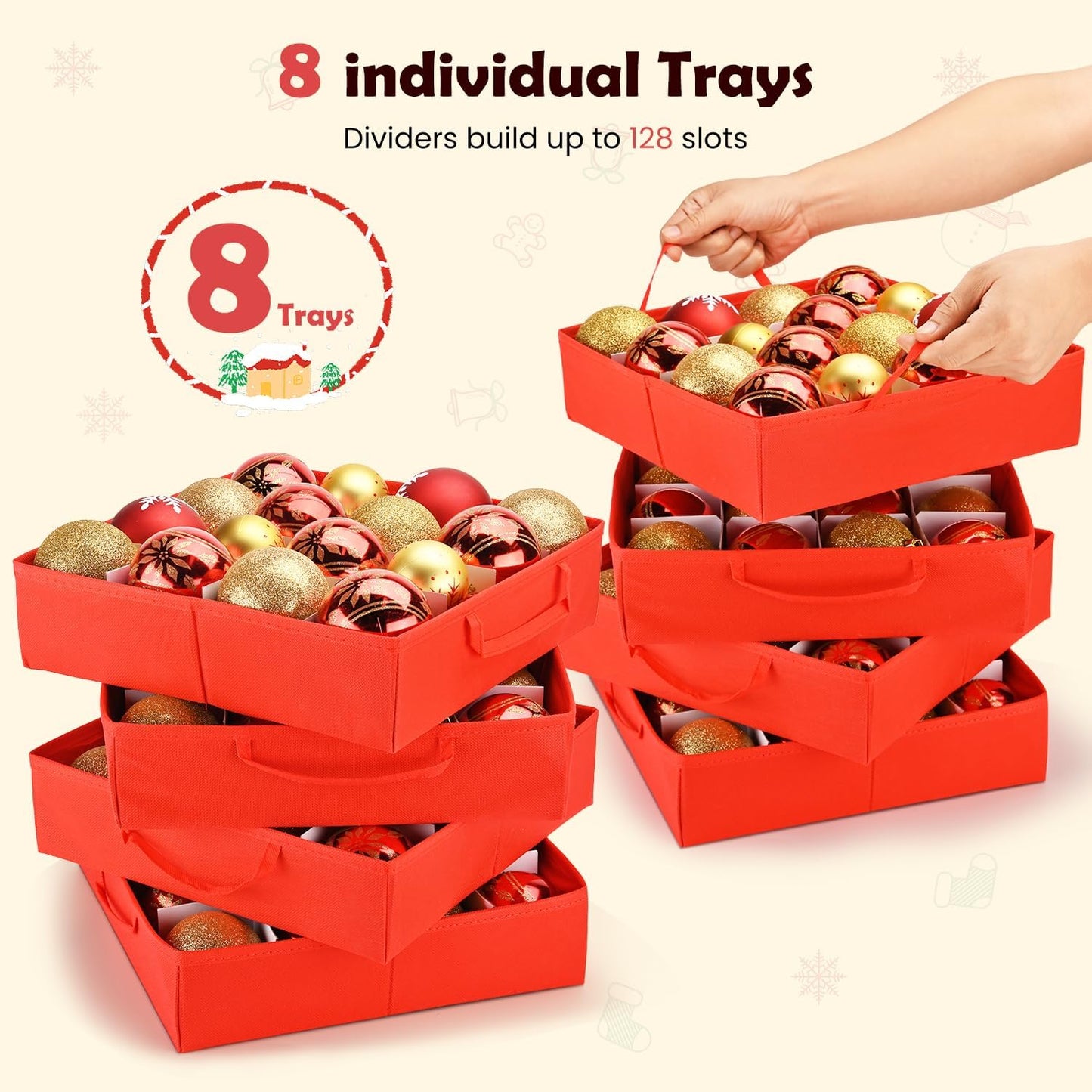 Regine Switzerland Christmas Ornament Storage Box - Waterproof Organizer with Adjustable Dividers | Holds 128 Ornaments