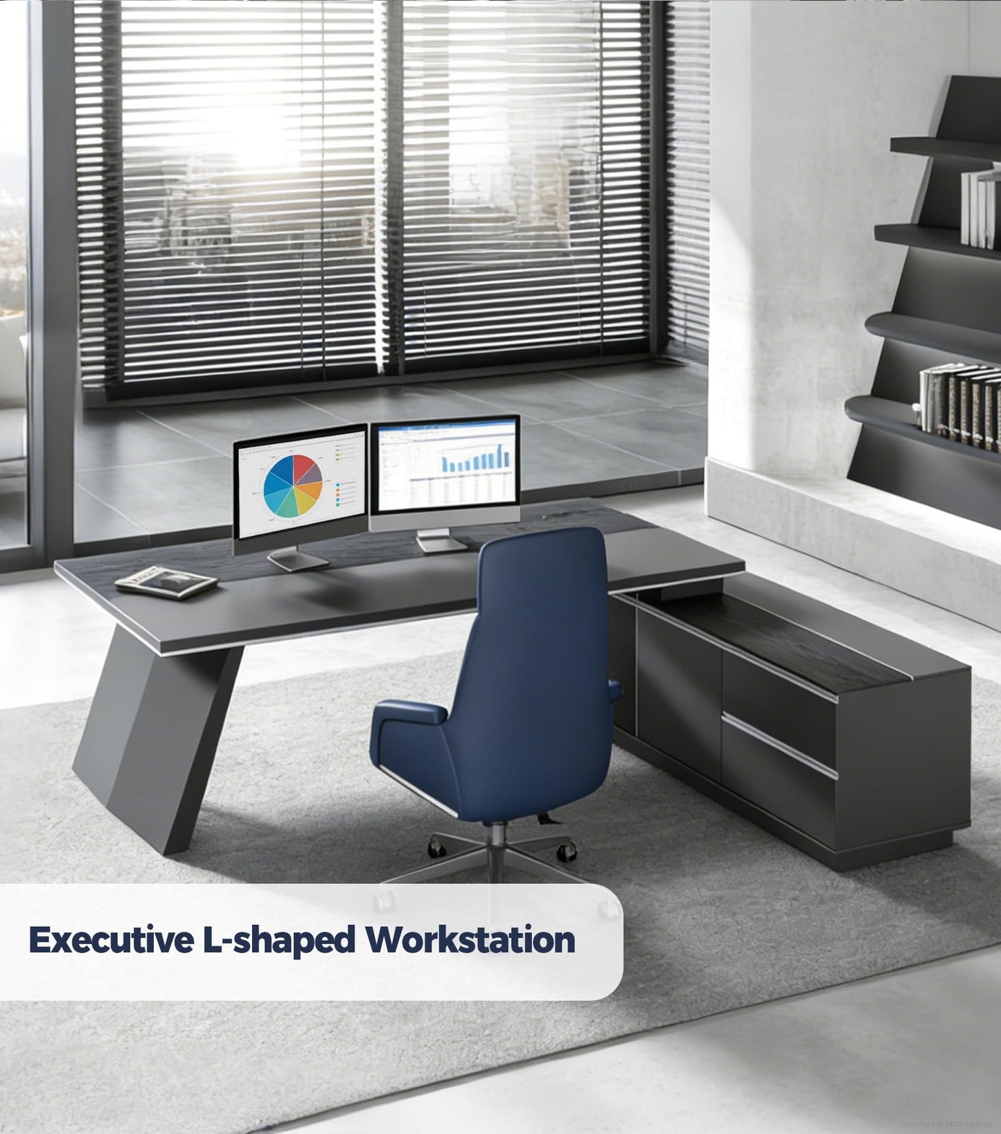 Anzhap 87" Executive Office Desk with Power Outlets & USB Ports, L-Shaped Executive Computer Desk with Drawers, Enclosed Cabinet, Ventilated CPU Compartment (Right Return, 87" L x 63" W x 30" H)