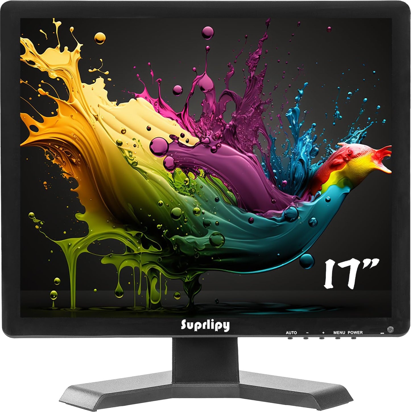 Suprlipy 17 Inch TFT LCD Security CCTV Monitor 1280x1024 4:3 Resolution Color Display Screen with HDMI/VGA/AV/BNC/MIC USB Earphone Input Built-in Dual Speakers for Home Security Monitor Gaming