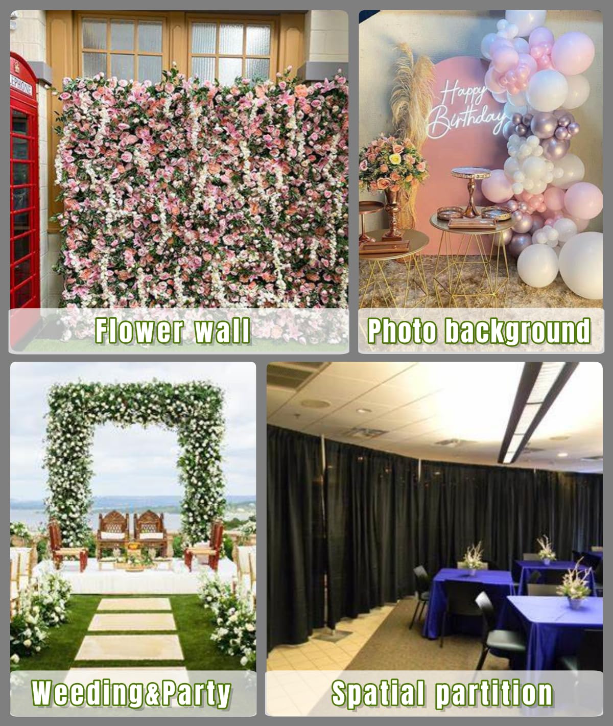 Pipe and Drape Adjustable Uprights, Crossbars,Bases & Hangers - Drape Systems for Backdrops, Trade Shows, Events, Photo Booths and Decorations by CITNAMOR (10' Tall x 10' Wide Kit)