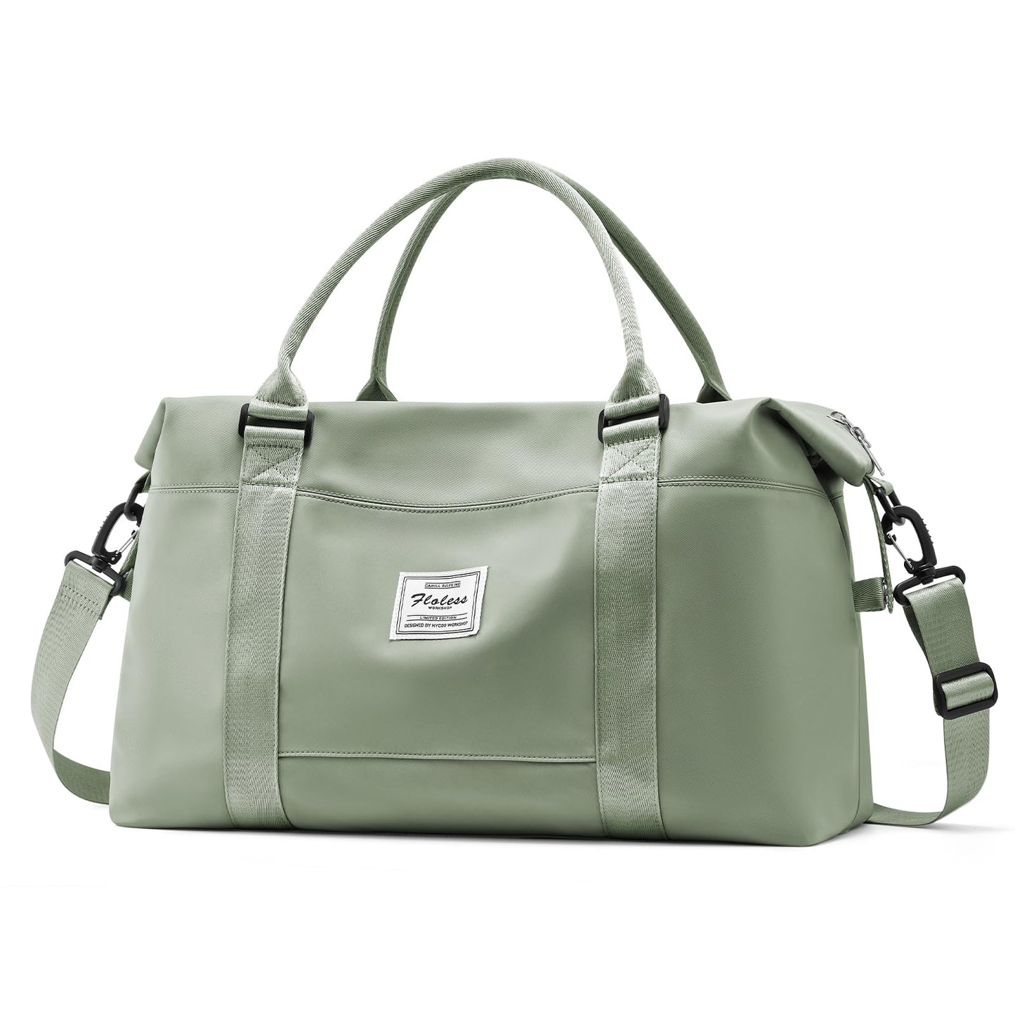 Travel Duffel Bags for Women Mens Waterproof Weekender Carry on Bag Sports Gym Bag Travel Tote Bags with Wet Pocket Overnight Bag Workout Duffel Bags with Trolley Sleeve Grey Green