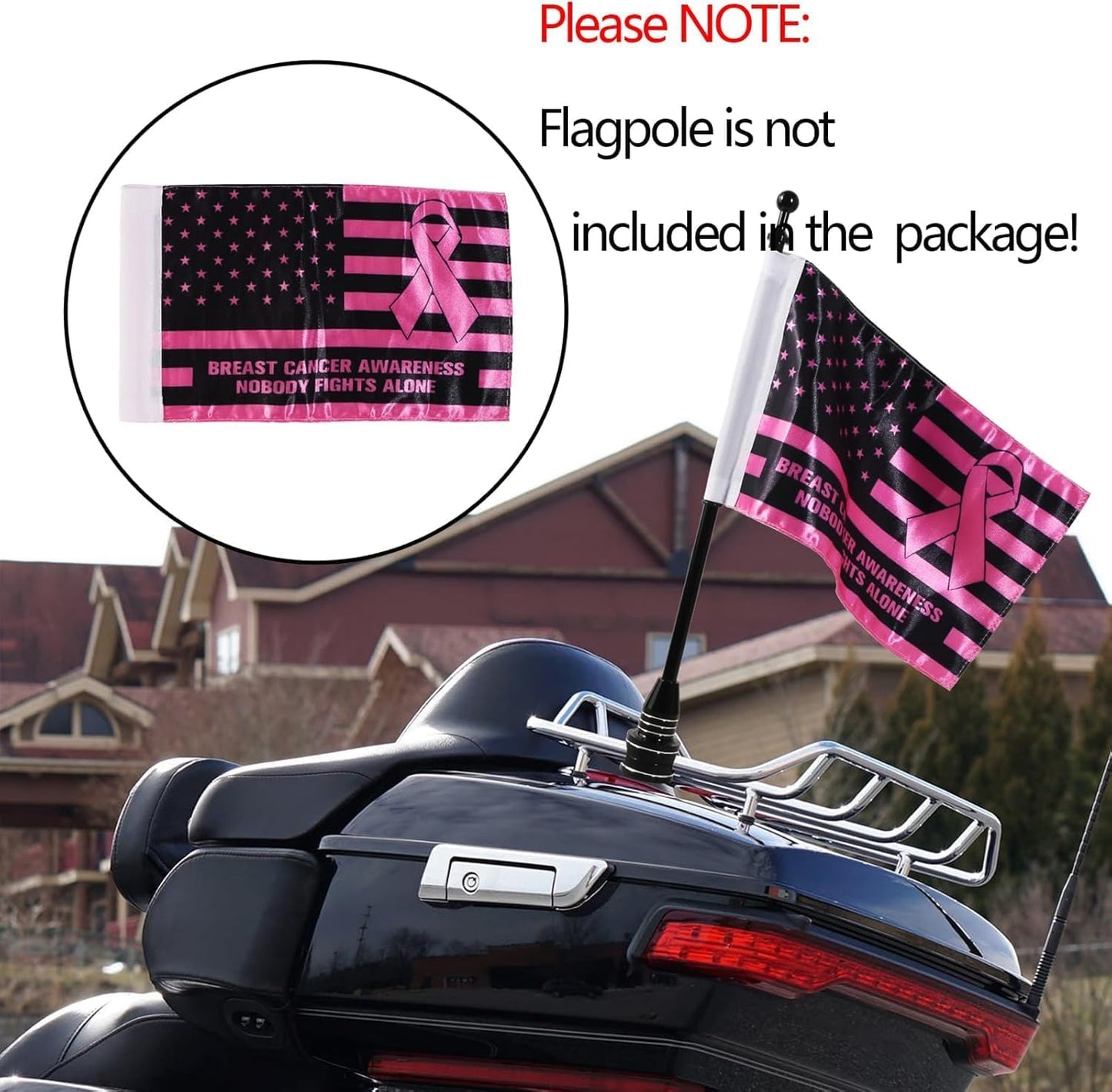 Rouge Motorcycle Flag - 6x10 Inch Double-Sided Breast Cancer Awareness Flag | Durable Satin Polyester