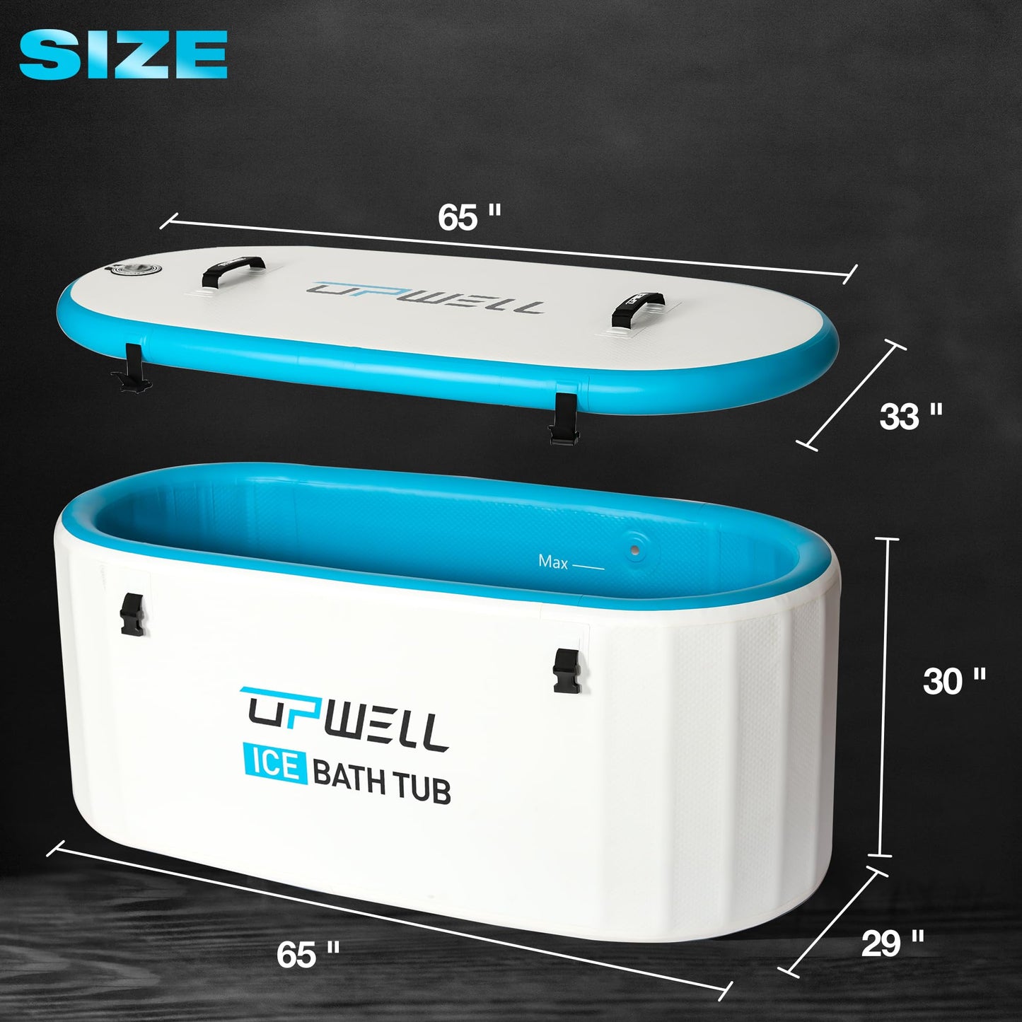 UPWELL Cold Plunge Tub Large Portable Oval Inflatable Ice Bath Tub with Cover for Cold Water Athletes Large Baths for Therapy Recovery at Home or Outdoors Ice Plunge Blue and White