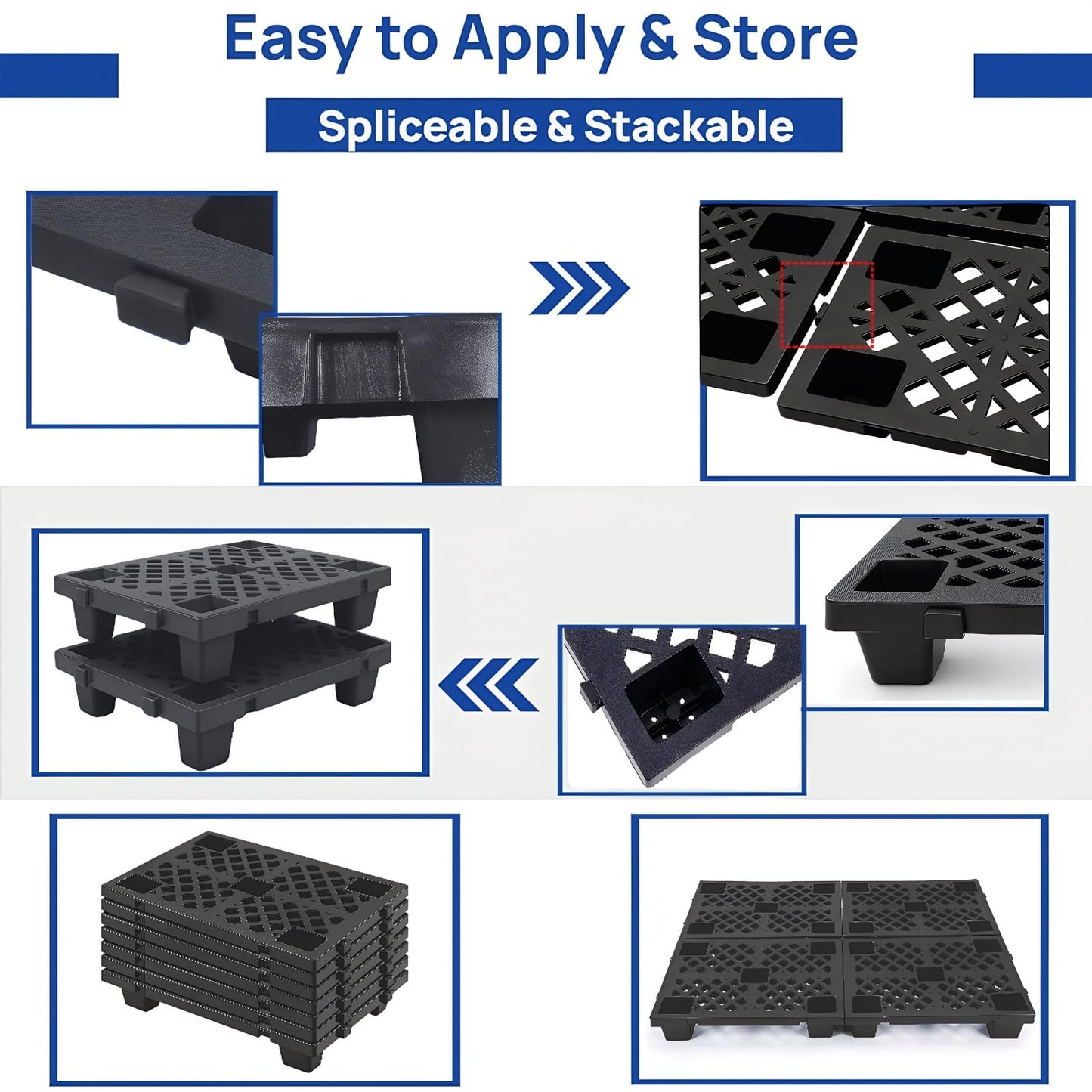10 Pcs Plastic Pallets Lightweight Nestable Waterproof Floor Pallet Interlocking Storage Pad with Breathable Grids for Indoor Outdoor Warehouse Restaurant Supermarket (23.6 x 15.8 x 3.9 Inch, Black)
