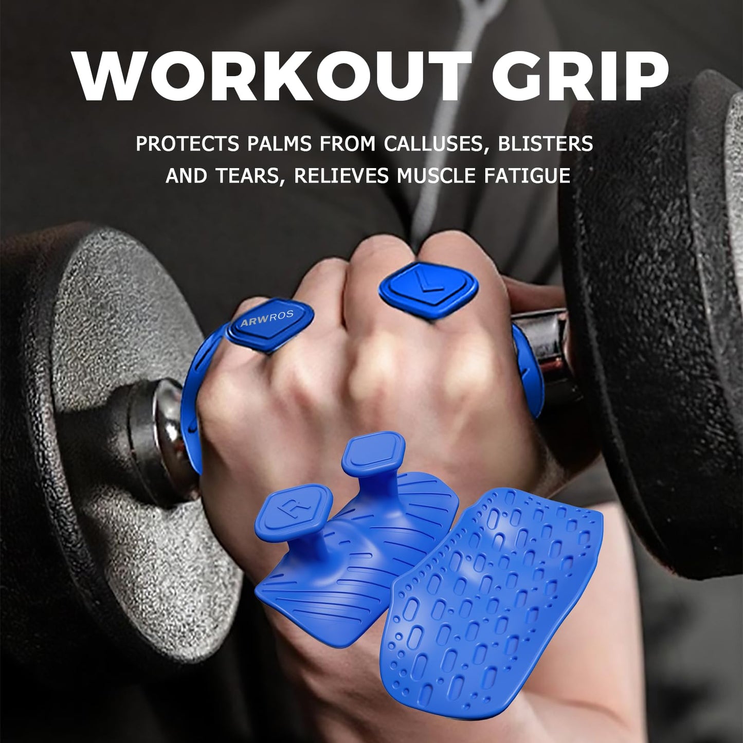 ARWROS Upgraded Anti-Slip Workout Grips - Widened and Thickened Rubber Hand Protector Ryptfit Grips for Weightlifting, Pull-ups, Gym Training and Workouts, for Men and Women (Blue)
