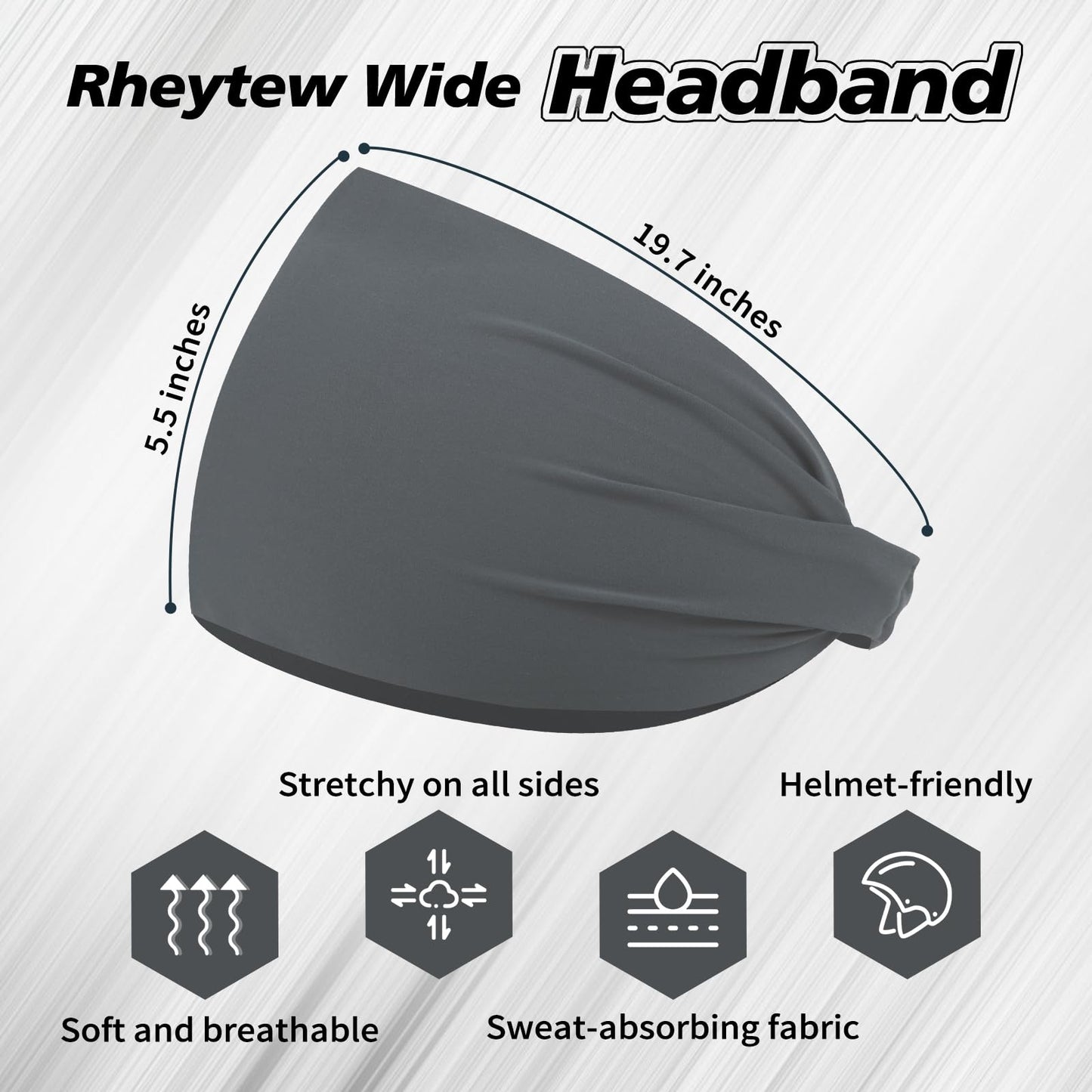 Rheytew 5.5-Inch Wide Men’s Sweat Band Headbands for Long Hair, Men’s Sports Headbands for Basketball, Gym, Running, Outdoor Work, 8 Pieces