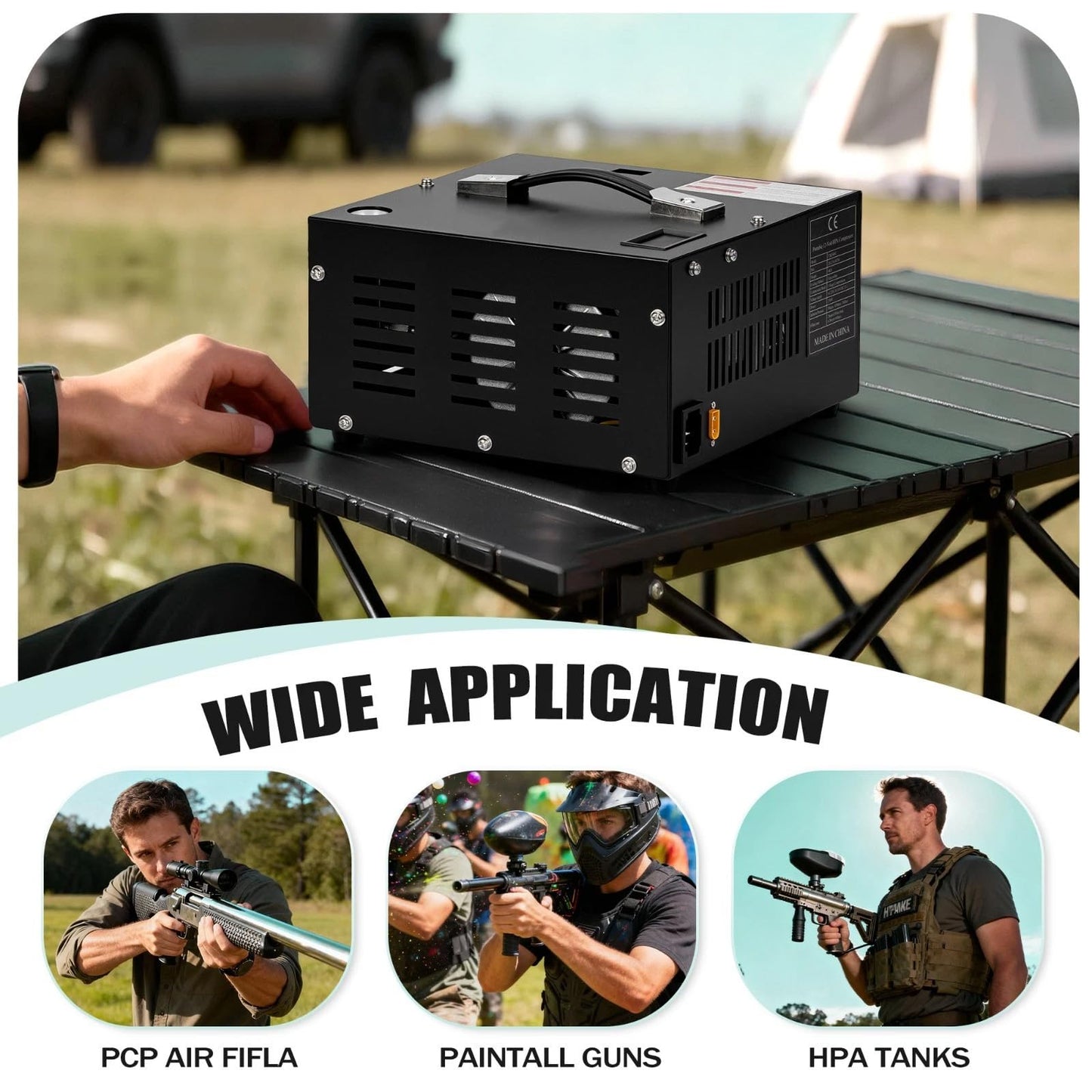 PCP Air Compressor 350W,Max 4500PSI/300Bar, Portable High-Pressure Air Pump with Fan Cooling, 12V DC/110V AC Dual Power, for PCP Air Rifle, Paintball Tanks and Scuba Diving