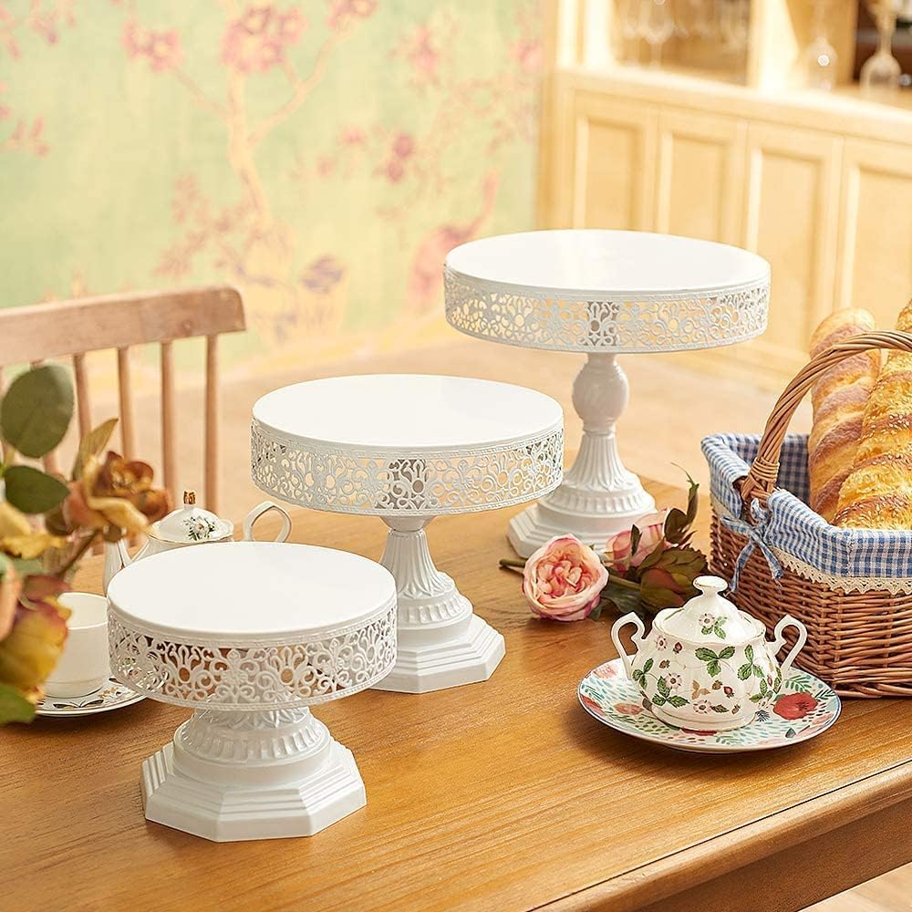 weharnar White Cake Stand Set - 3 Pcs Metal Cupcake Holders for Dessert Table Round Gorgeous Dessert Display Stands Trays Set for Wedding, Birthday, Tea Party