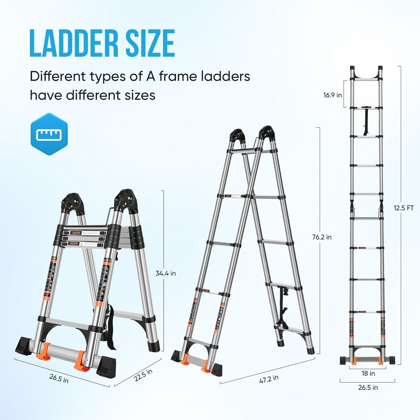 Telescoping Ladder 12.5 FT A Frame, Extension Ladder with Balance Bar Heavy Duty 330 lbs Max Capacity for RV or Outdoor Work
