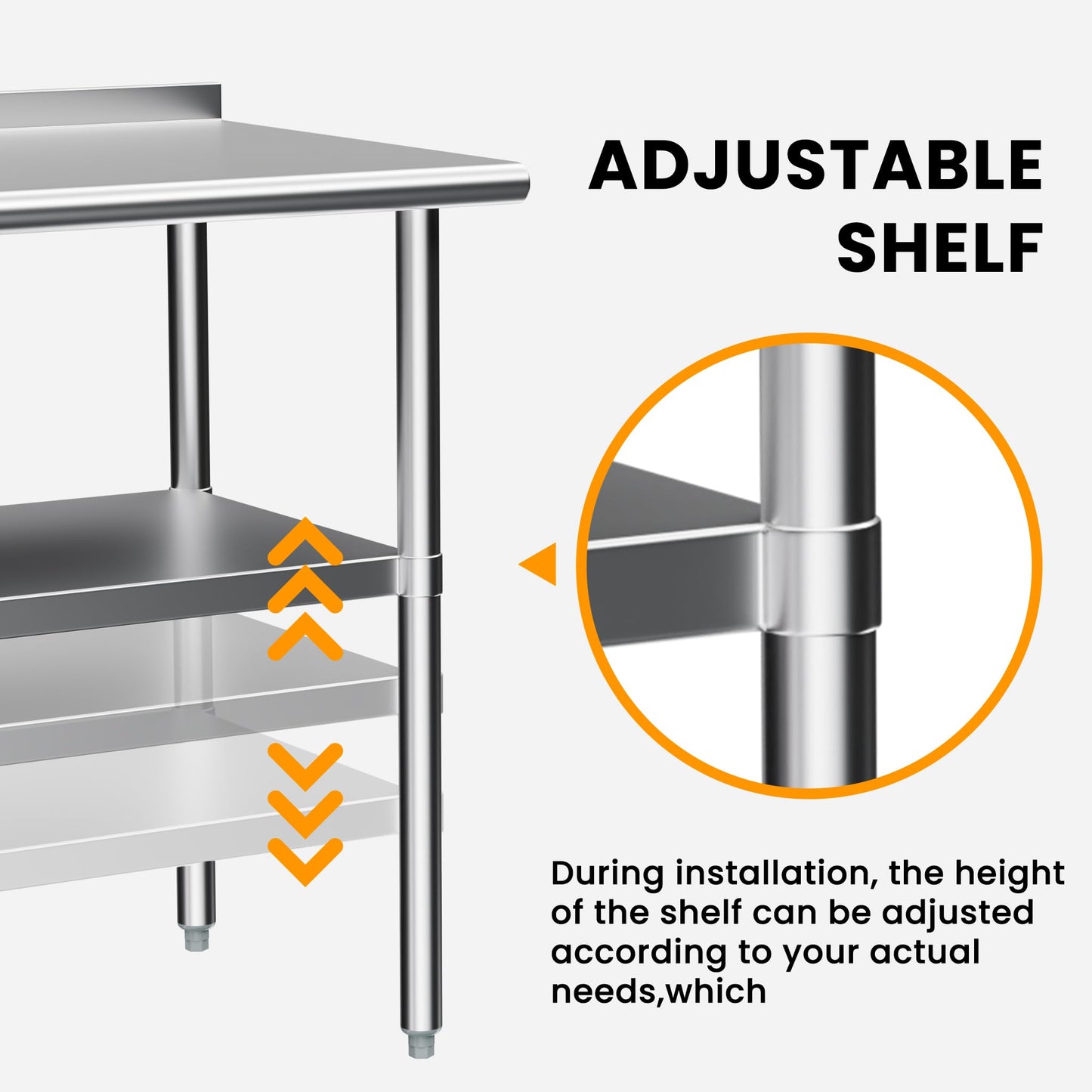 Derro Stainless Steel Table for Prep & Work, 30x48 in, Metal Commercial Heavy Duty Table with Backsplash and Adjustable Under Shelf and Foot for Restaurant, Home and Hotel
