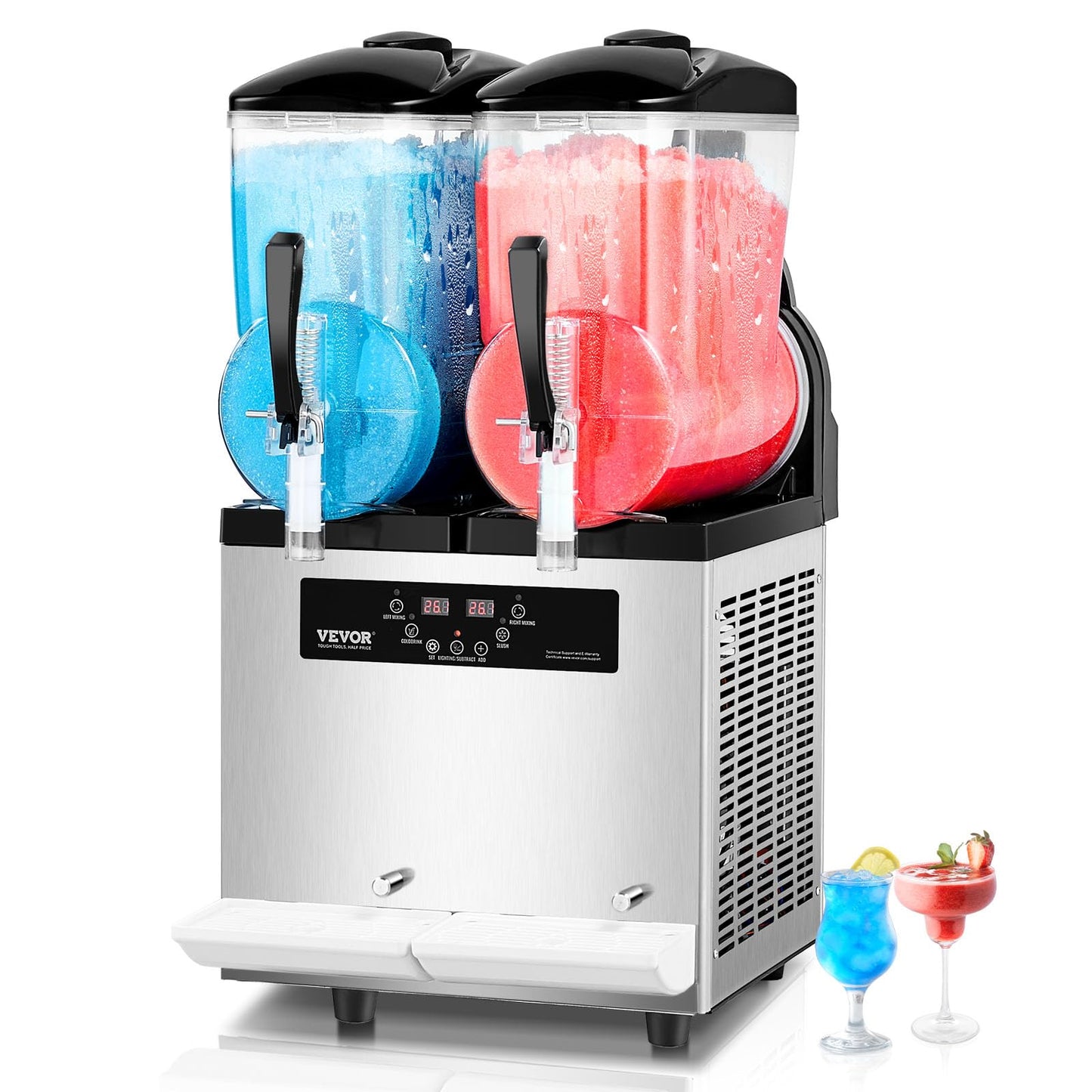 VEVOR Commercial Slushy Machine, 12Lx2 Double Tank Frozen Drink Machine, 96 Cups Stainless Steel Margarita Smoothie Frozen Drink Maker, Slushie Machine for Home Party Restaurants Cafe Bars