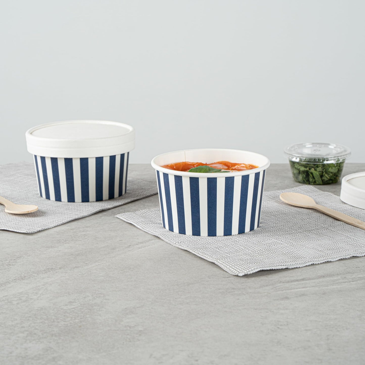 Restaurantware Coppetta 8 Ounce Dessert Cups, 200 Disposable Ice Cream Cups - Lids Sold Separately, Sturdy, Blue And White Paper FroYo Bowls, Striped, For Hot And Cold Foods, Perfect For Gelato