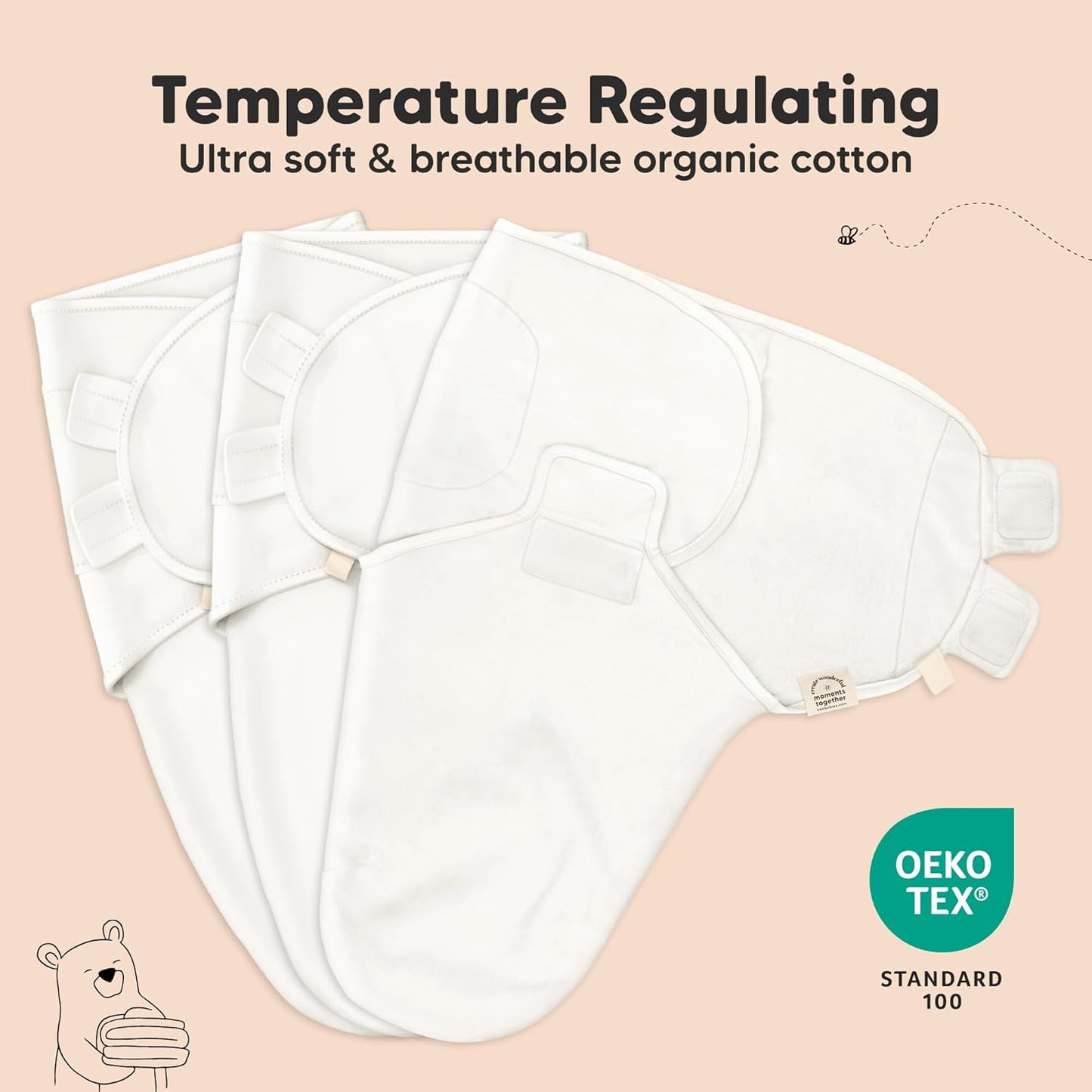 Skiennix Organic Baby Swaddle Sleep Sacks - Soft & Snug for Newborns 0-3 Months | 3-Pack Bunnies Design