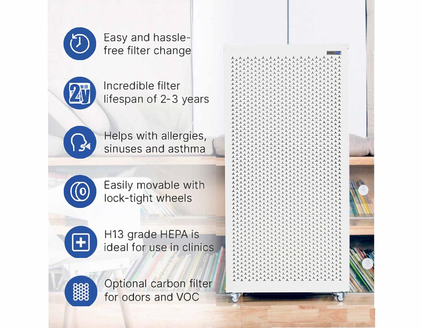 Smart Air (aka Smart Health) Blast MKII Air Purifier – Cleans 4,500 Sq Ft/30 Mins, 29-43 dBA–Industrial-Grade H13 HEPA+Activated Carbon – Purifier for Home, Office, Pets, Allergies, Dust, Mold & Smoke