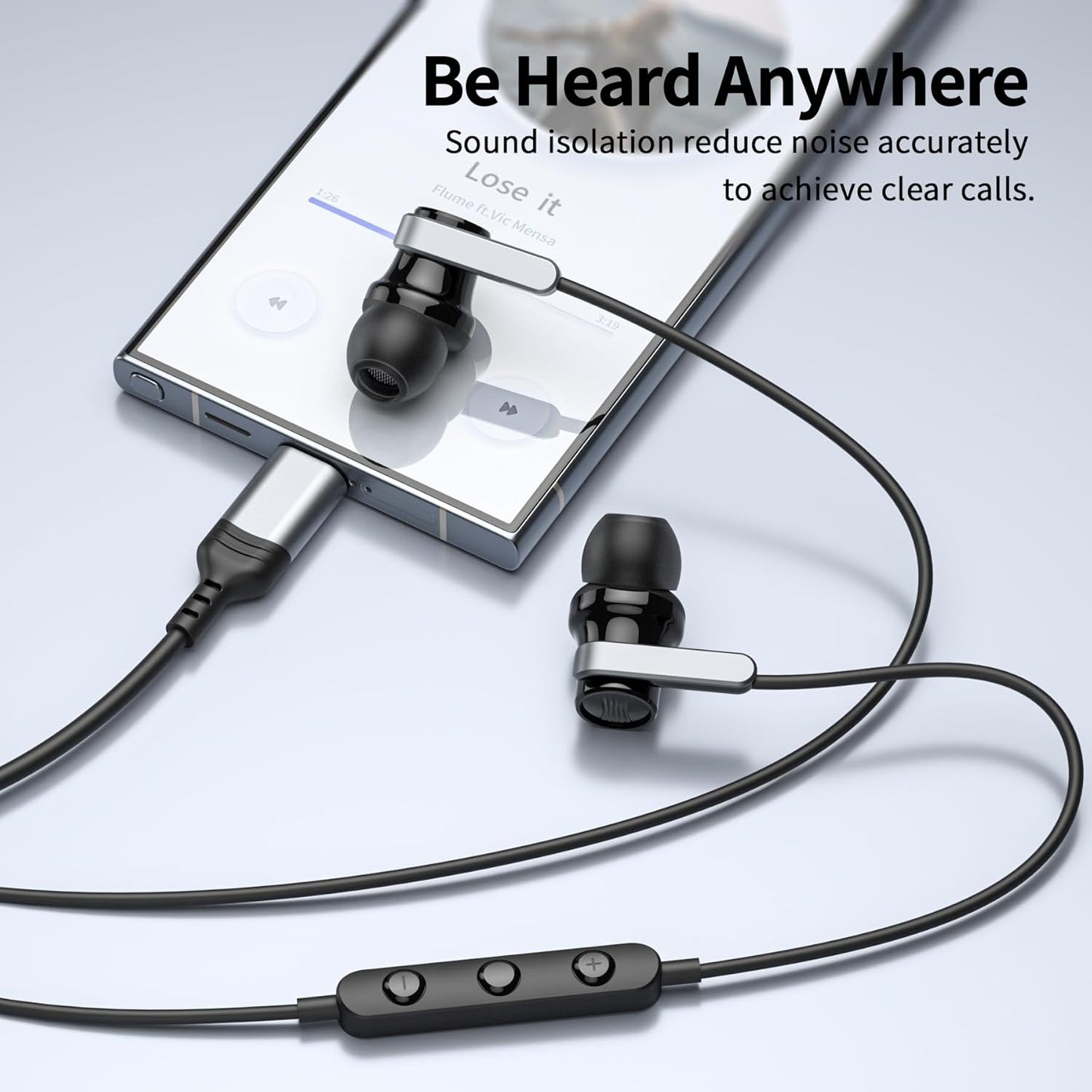 USB C Wired Earphones with Microphone & Volume Control, Type-C in-Ear Headphones with Portable Pouch & Noise Isolating