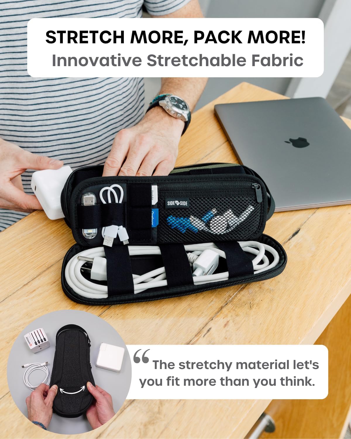 SIDE BY SIDE Electronics Organizer Travel Case for Cables, Charger, Power Bank Tech Bag for MacBook Accessories