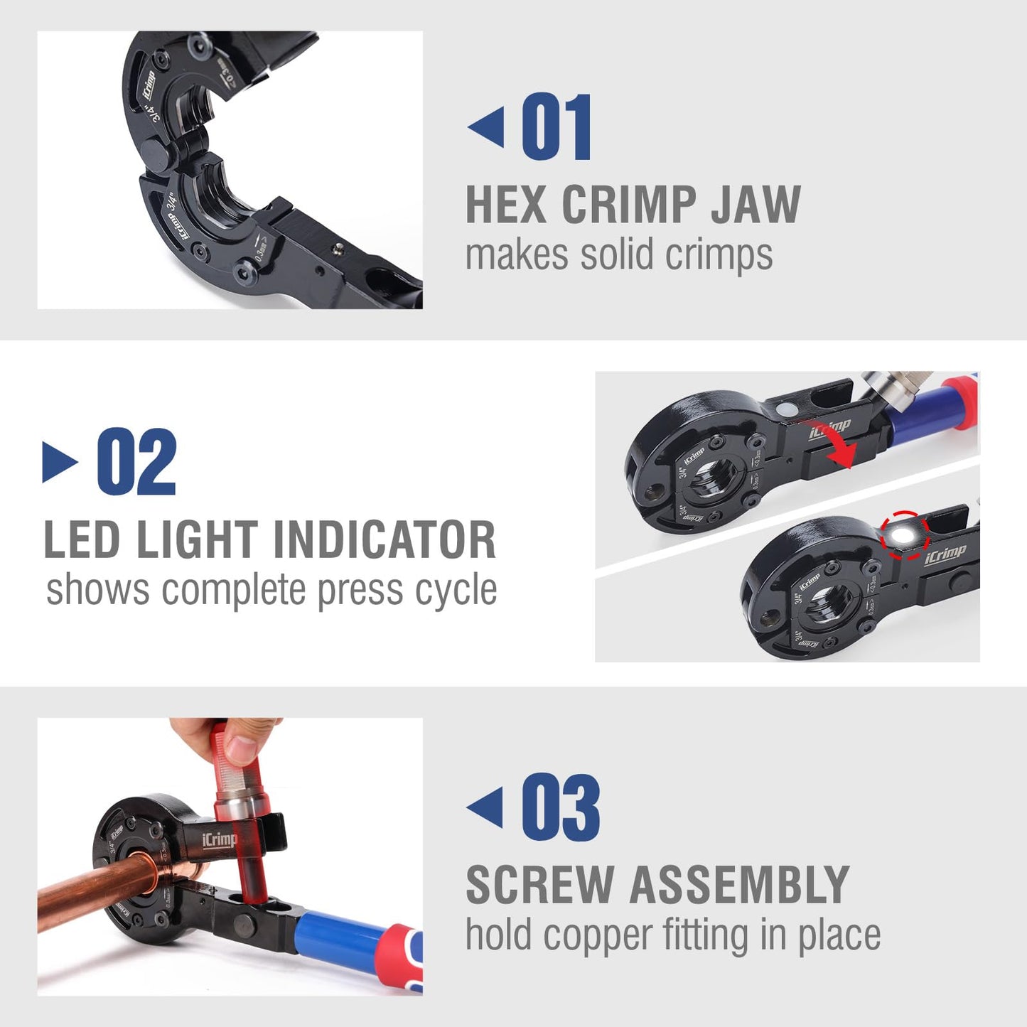 iCrimp IWS-1632CF Copper Pipe Press Tool Kit for 1/2-in, 3/4-in and 1-in Viega Propress Fittings, Driven by Socket Wrench or Impact Wrench