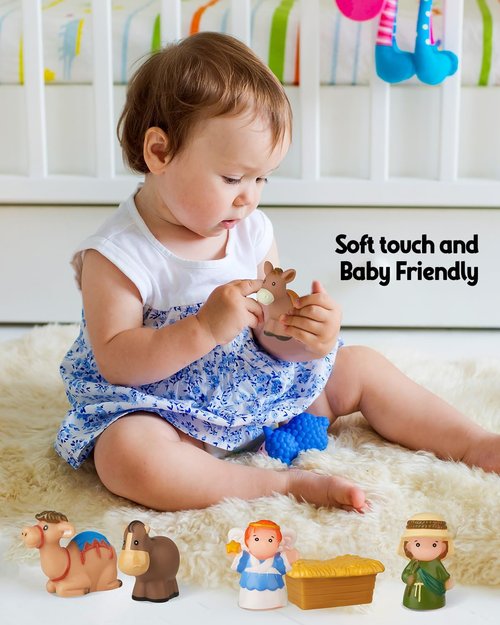 COOLTUNE Nativity Set for Kids - 25-Piece Christmas Playset with Soft Rubber Figures for Ages 1-6