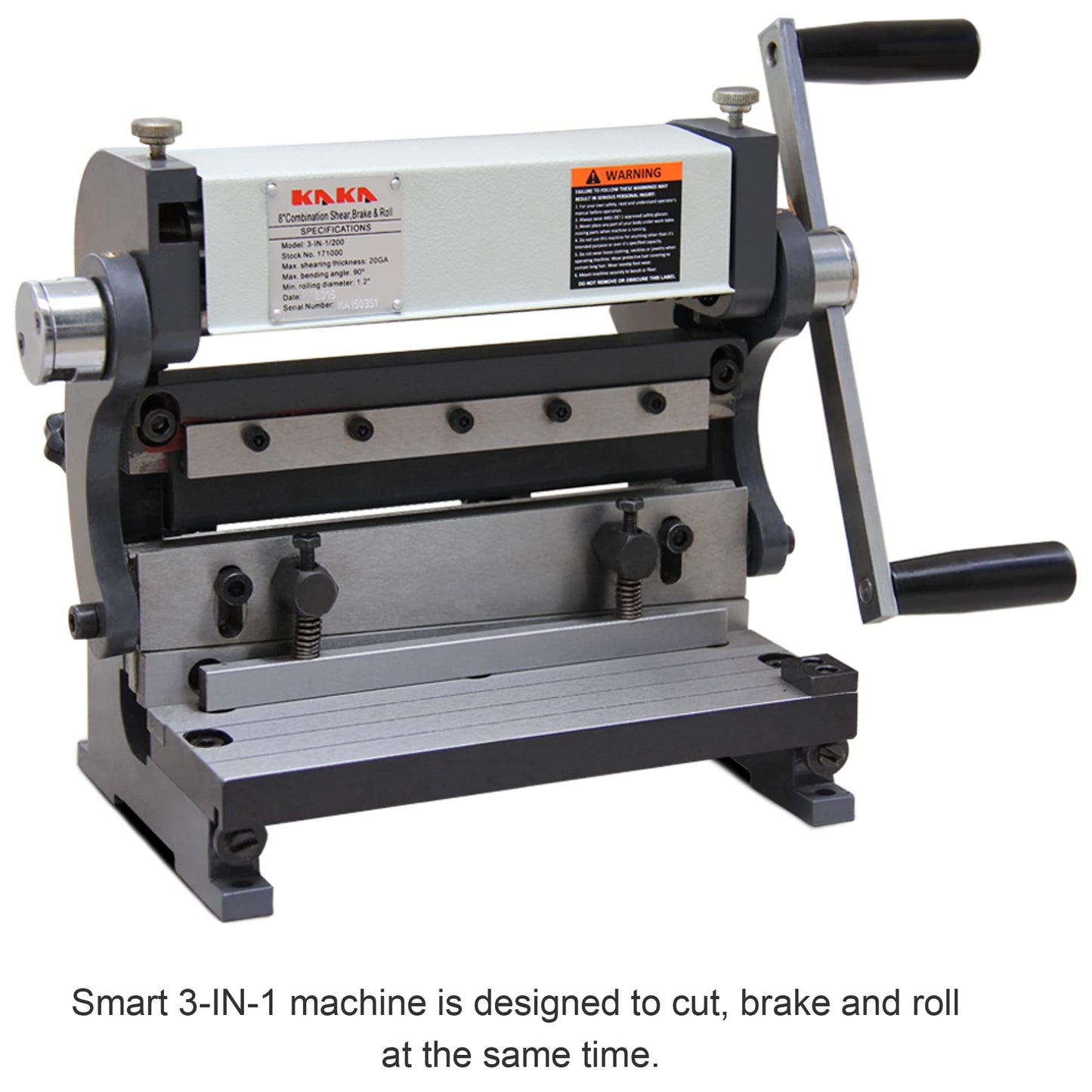 KAKA INDUSTRIAL Metal Brake,8-inch, 3-In-1 Combination Shear Brake Roll Machine,20-Gauge Shear, 90° |Slip Roll Machine for Bending Rolling 3-IN-1/8