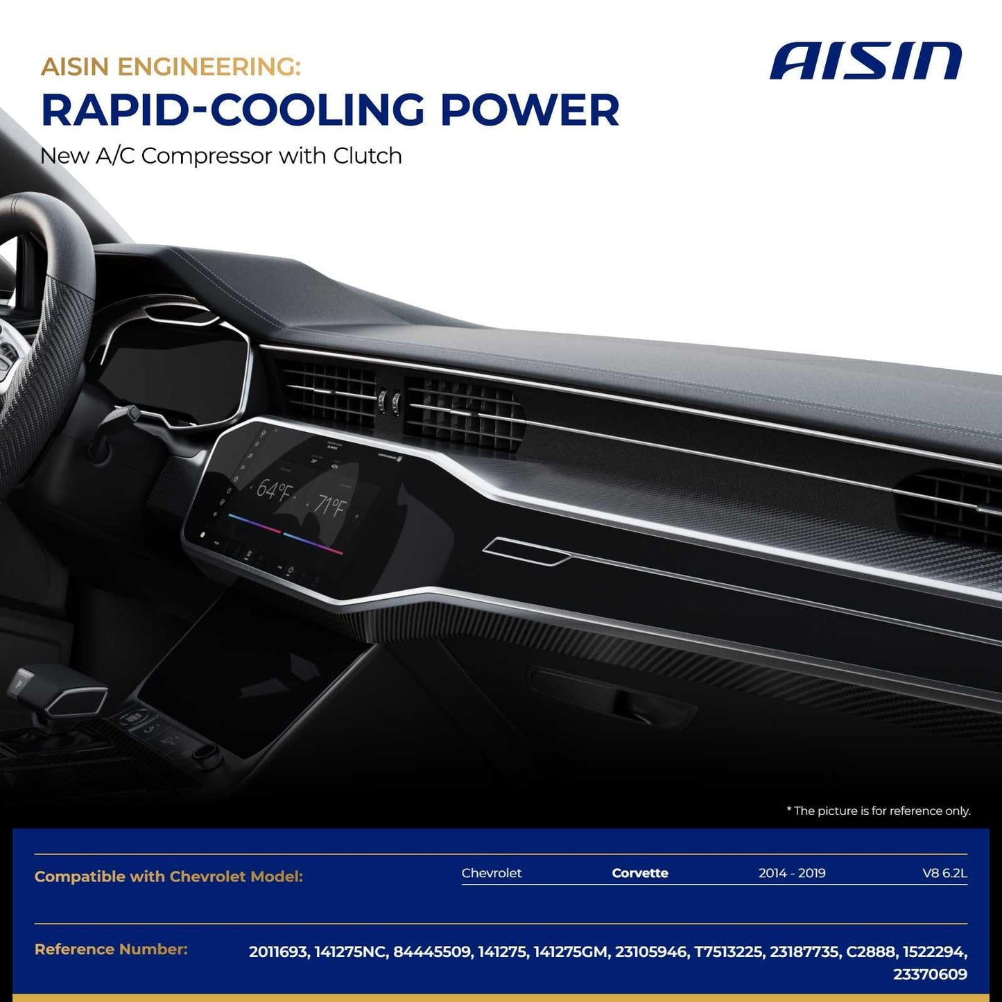 AISIN AFTERMARKET ACCGM-00637 Air Conditioner AC Compressor - Compatible with Chevrolet Corvette 2014-2019 6.2L - with 6-Pulley Groove, with Clutch