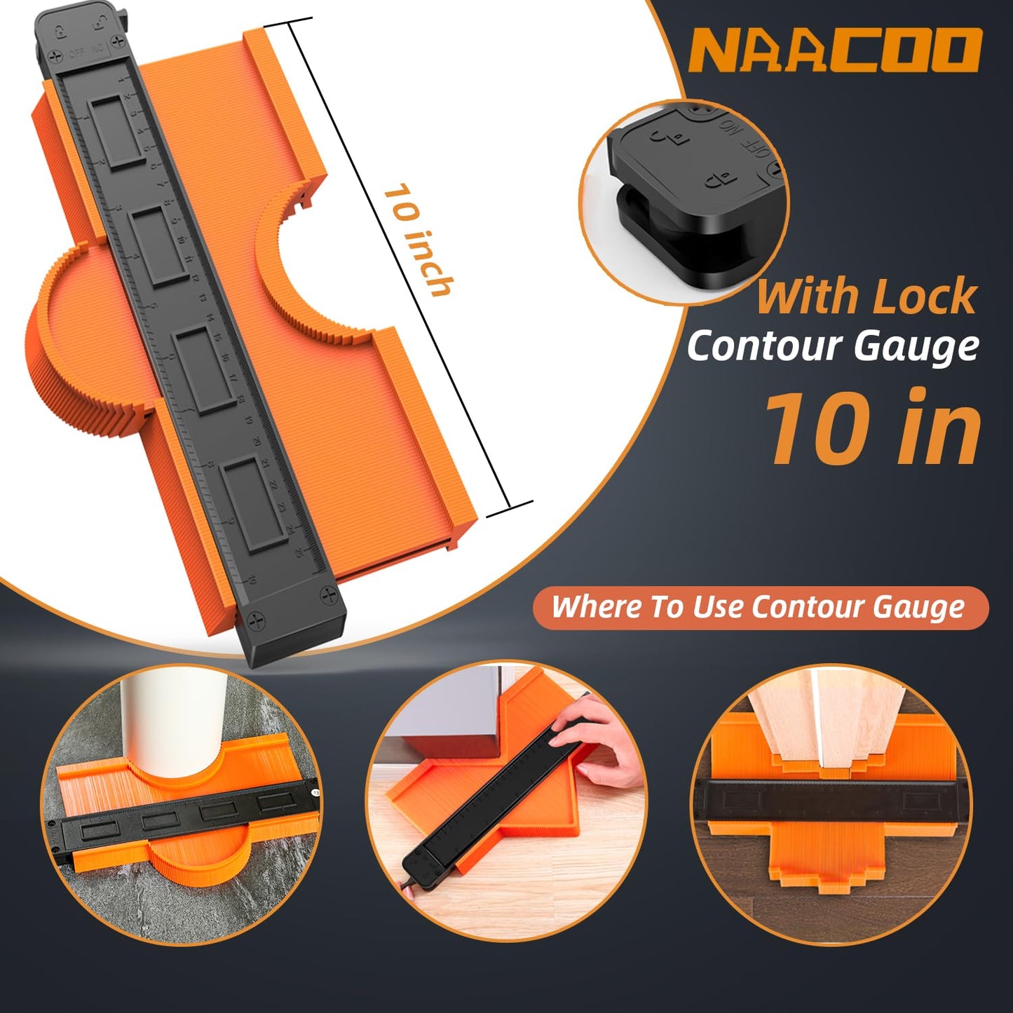 NAACOO Laminate Flooring Tools,Vinyl Flooring Tools, Heavy Tapping Block, Heavy Pull Bar, 10”Contour Gauge, 20pc Upgrade Flooring Spacers, Rubber Mallet - Professional 5 in 1 Flooring Installation Kit