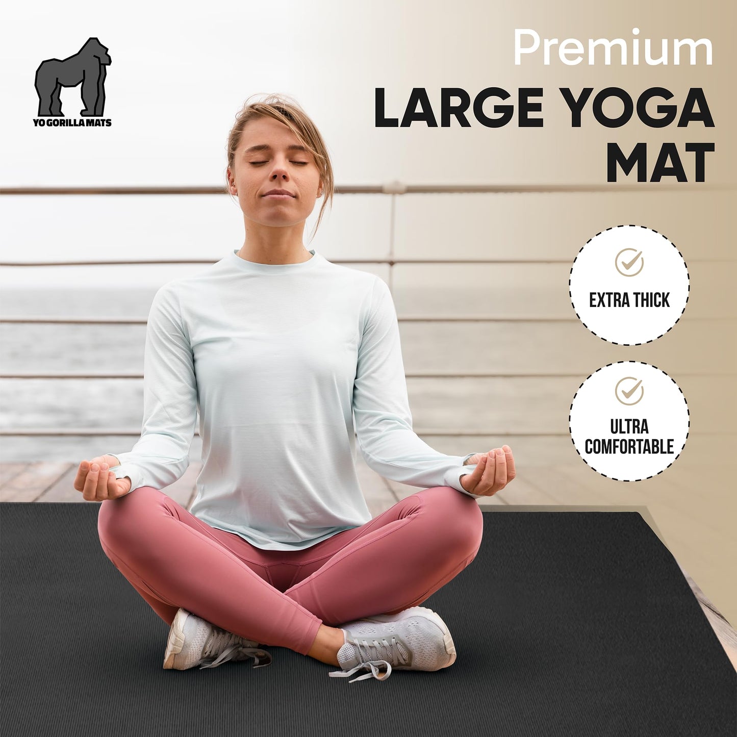 Gorilla Mats Large Yoga Mat – 7' x 5' x 8mm Extra Thick & Wide, Non-Slip Exercise Mat for Home Gym Flooring – Ultra Comfortable Workout Floor Mat for Barefoot Fitness, Anti-Fatigue & Stretching
