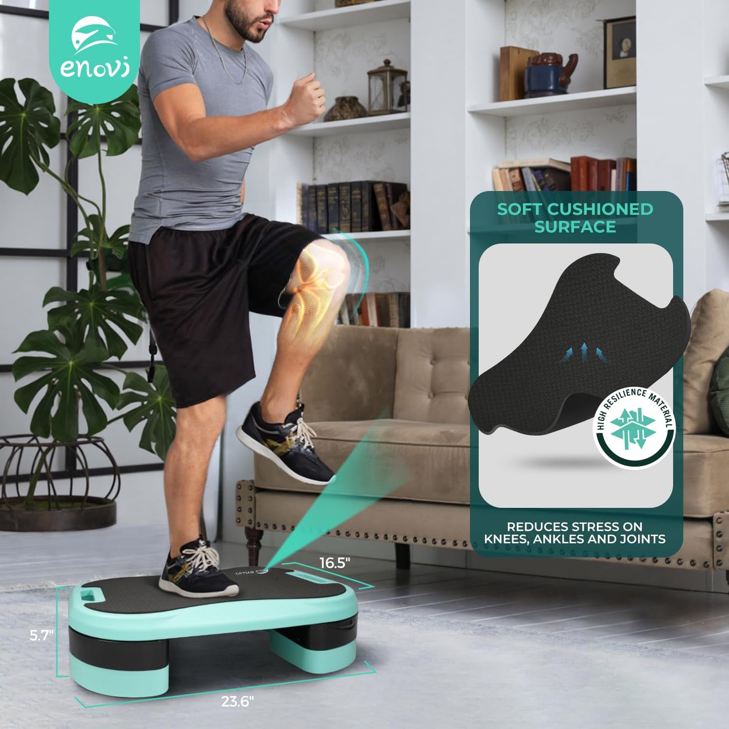 Enovi Basic Steppers for Exercise at Home, Aerobic Steppers, Exercise Step Platform with Soft cushion and 2 Adjustable Height Risers