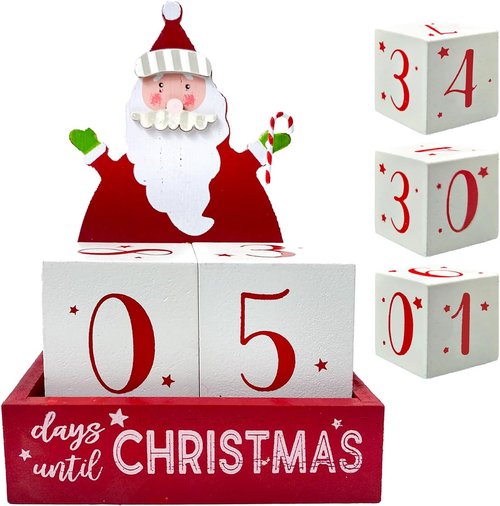 Christmas Countdown Blocks - Rustic Wooden Advent Calendar with Santa Claus | 99 Days Holiday Décor