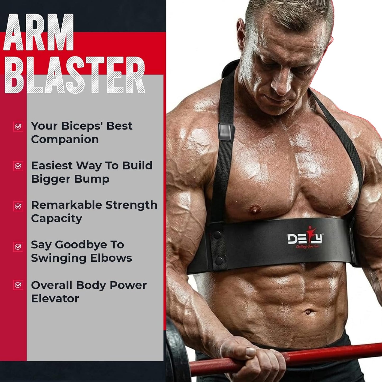 DEFY Arm Blaster for Biceps and Triceps Adjustable Curl Support with Durable 7mm Aluminum Plate and Neck Pad for Strength Training Bodybuilding isolator Curl Machine - Black
