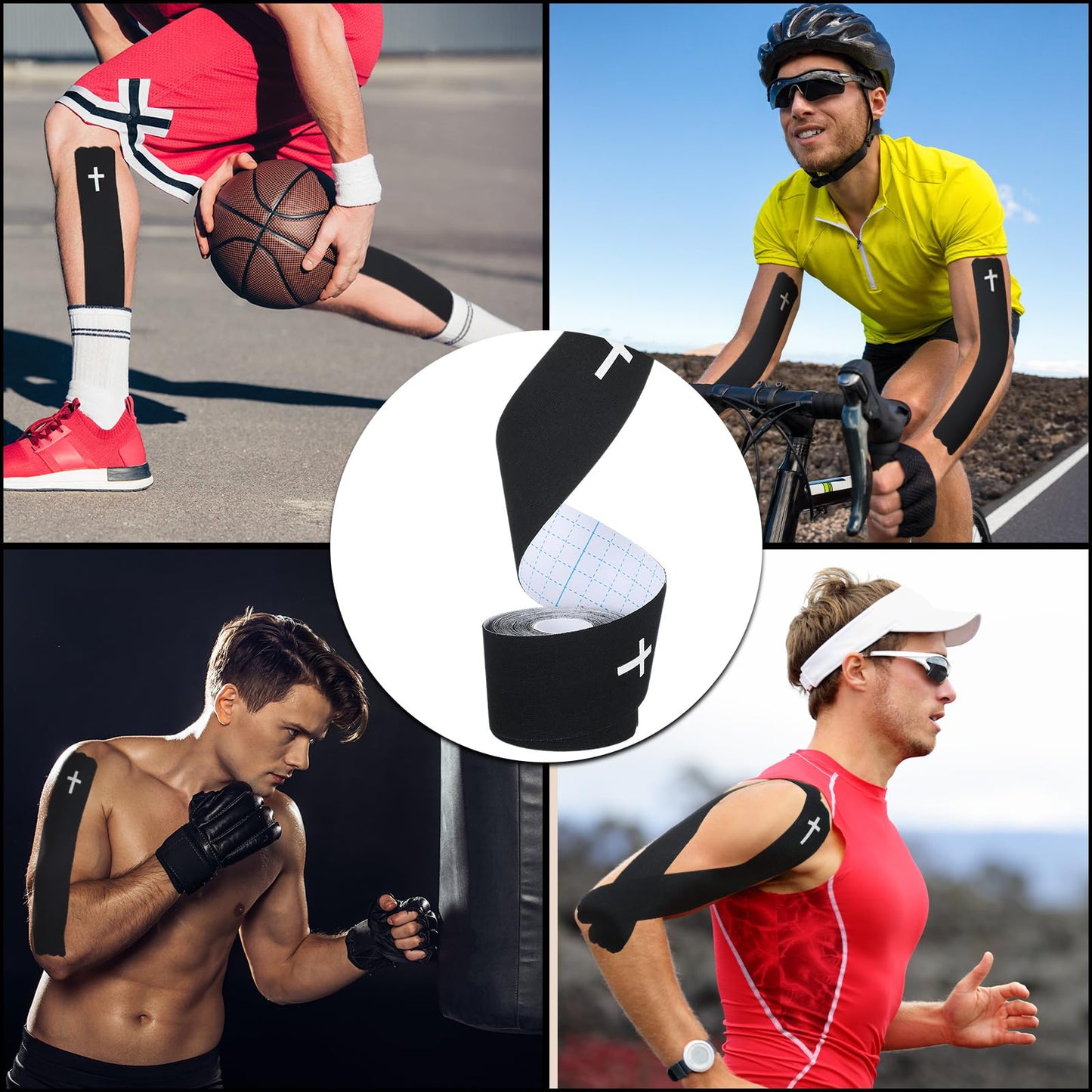 Geiserailie 1 Roll Christian Cross Kinesiology Tape 20 Precut 10" Strips Each, Waterproof Religious Athletic Sports Tape Cotton Elastic Wraps for Fitness Running Tennis Swimming Football