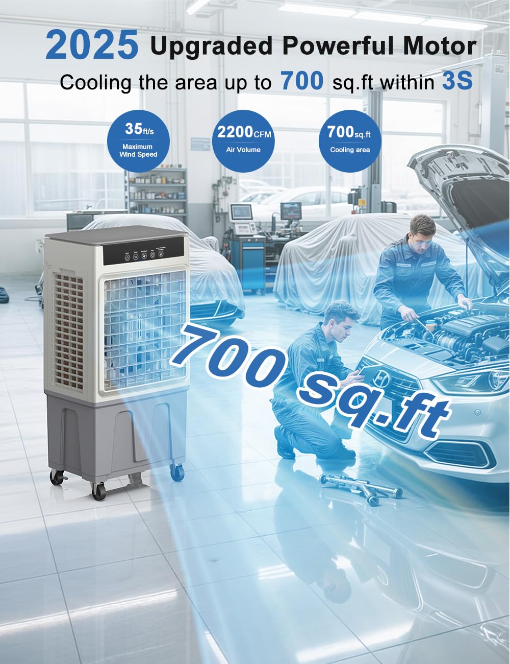 Large Swamp Cooler Air Conditioner, 2200CFM Evaporative Air Cooler, 24H Timer & 8 Gal Water Tank, 100°Oscillation, 3 Speeds&4 Ice Boxes,Remote, Portable Cooling Fan for Garage Outdoor, Extra Large