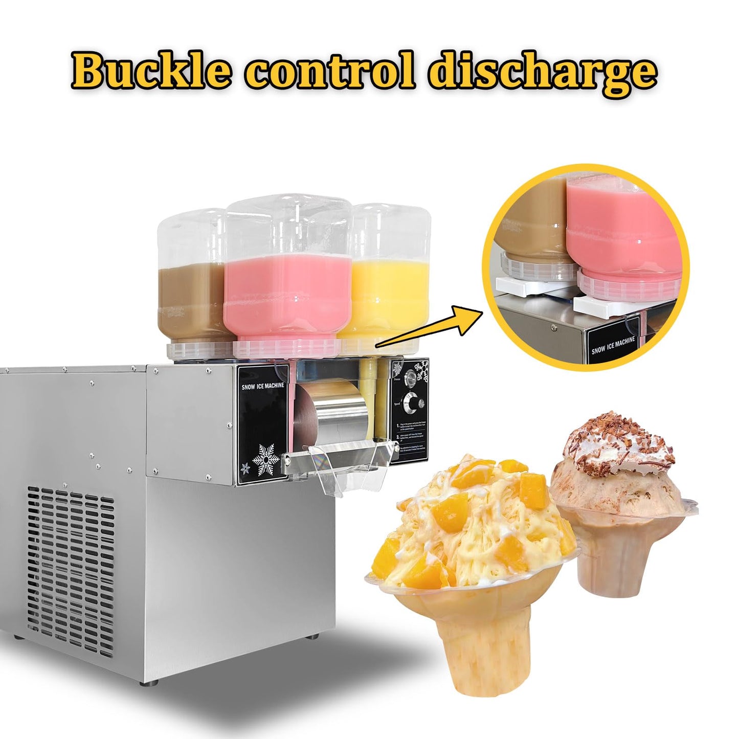 Kolice Commercial Electric Shaved Ice Machine,Snow Cone Shaver,Snow Flake Ice Machine-264 lbs/Day, 4 Feeding Buckets with Four Flavors for Choice by Manual, for Restaurant, Food Van, Desert Shops,etc