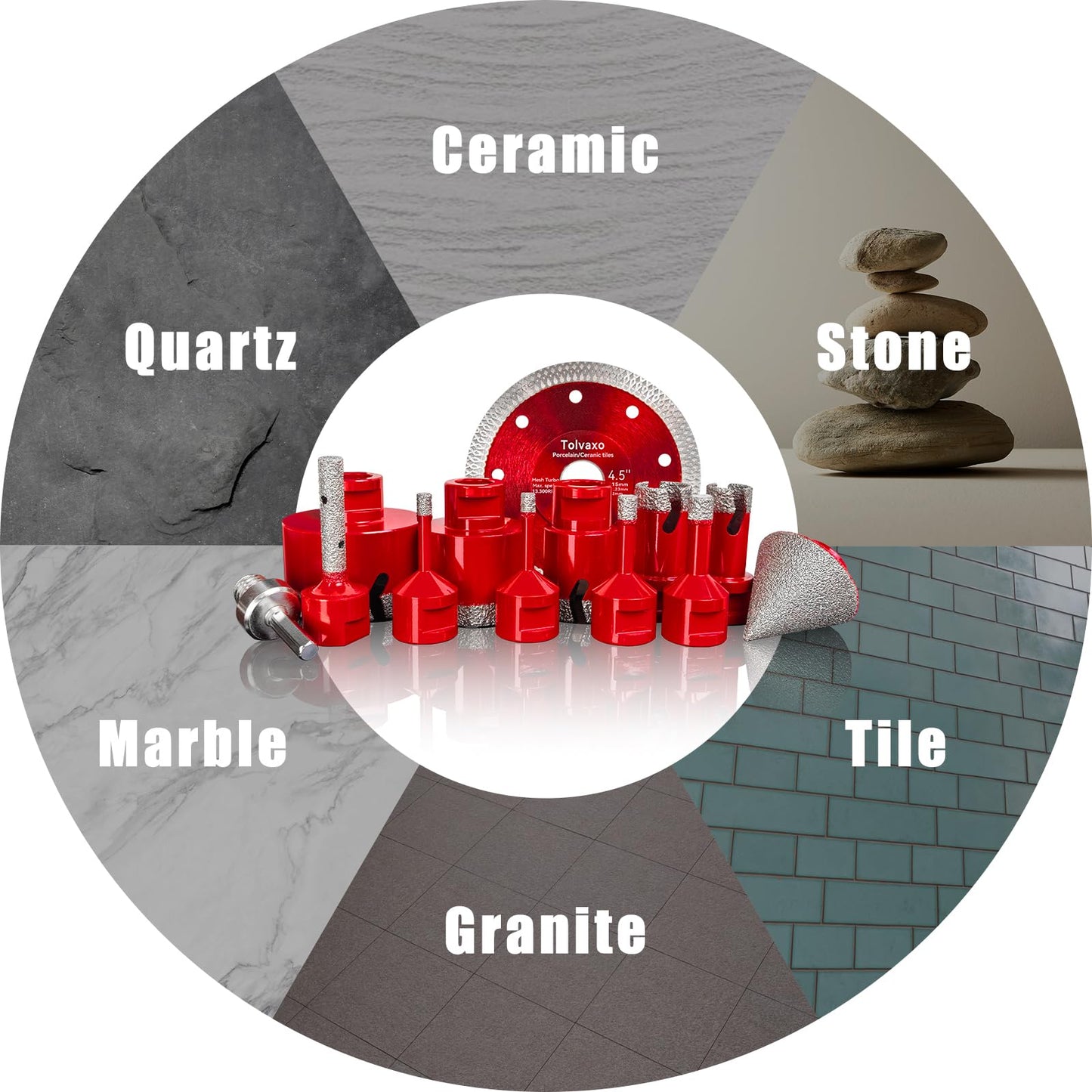Tile Hole Saw Kit, Tolvaxo 13Pcs Brazing Diamond Hole Saw Kit for Porcelain Tile, Granite, Marble, Ceramic and More Drilling