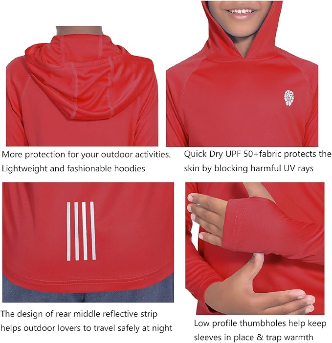 Hoodies for Boys Outdoor Recreation Shirts - Youth Athletic Tops Sun Protection UPF 50+