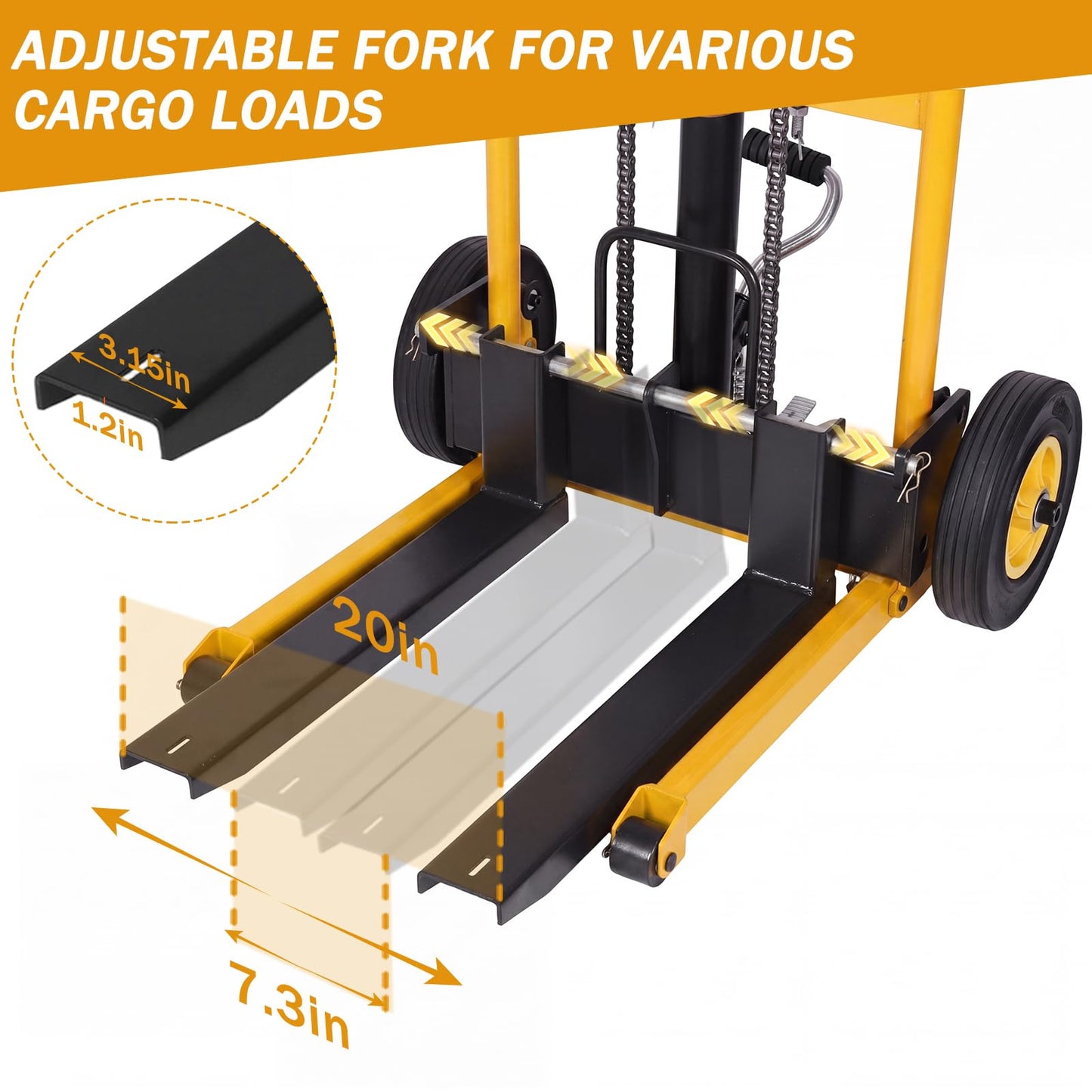 900 lb Hydraulic Material Lift Stacker, Manual Pallet Truck Dolly with Lift Table, 40" Max Lift Height, Steel Fork Platform Cart with Swivel Casters for Warehouse & Industrial Use (Yellow & Black)