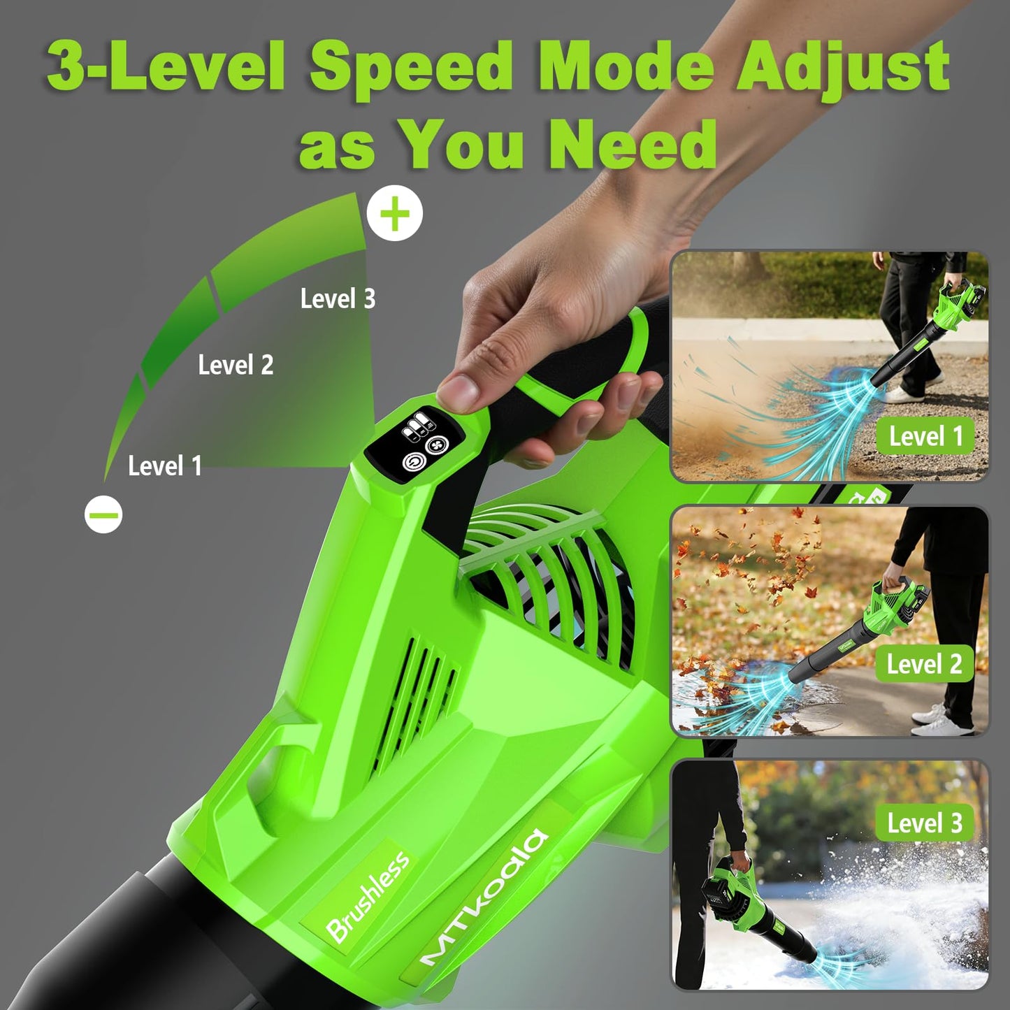 Leaf Blower Cordless, New Upgraded 1200W Brushless Motor Leaf Blower, 700CFM 200MPH with 3 Speed Modes, 160Mins Max Runtime, Handheld Electric Blower for Lawn Care, Yard, Dust & Snow (Green)
