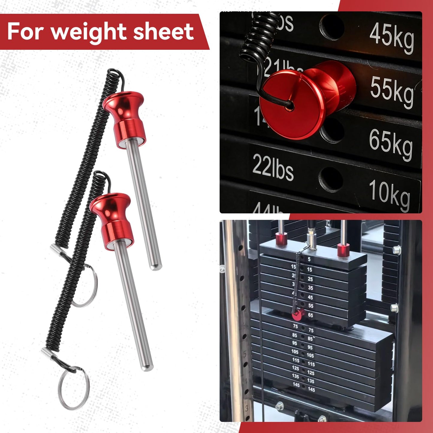 Frdhee 2Pcs Weight Stack Pin, Universal Magnetic Weight Pin with Pull Rope, 0.4 Inch Aluminum Alloy Gym Pin Weight Machine Pin for Home Gym Exercise Machine Accessories