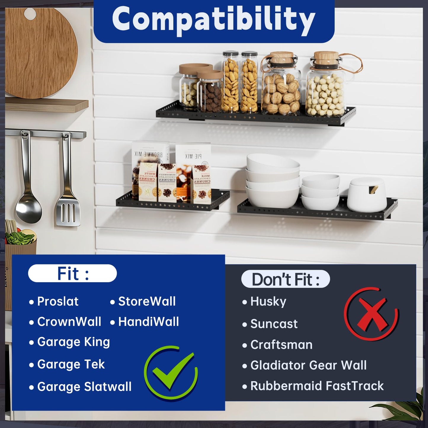 LYYUWE Heavy Duty Slatwall Shelf 16x12Inch, Steel Slatwall Accessories Storage Rack for Garage, Retail, Workshop (2, 16x12Inch)
