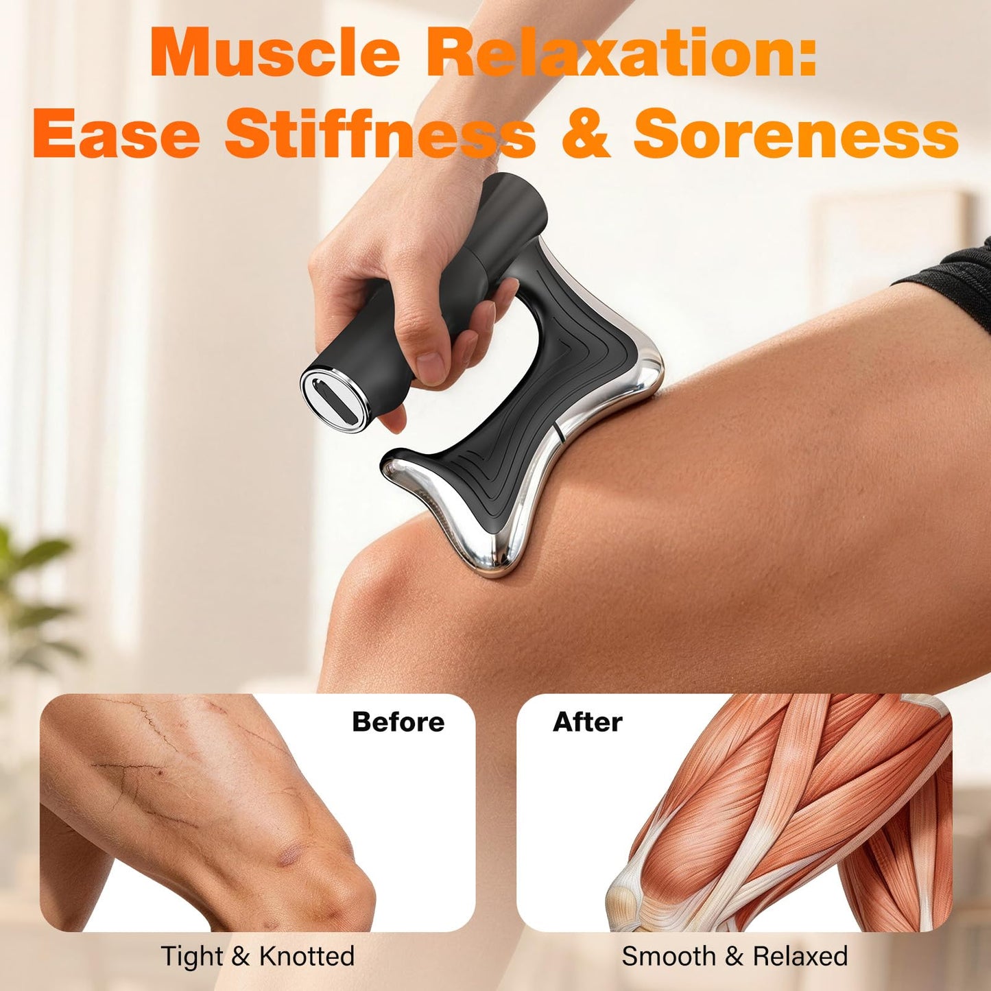 Lalovin Heated Muscle Scraper Tool, 3-in-1 Multifunctional Fascia Knife Massage with Heat & Vibration, Portable Smart LED Electric Gua Sha Massage Tool for Full Body Relax