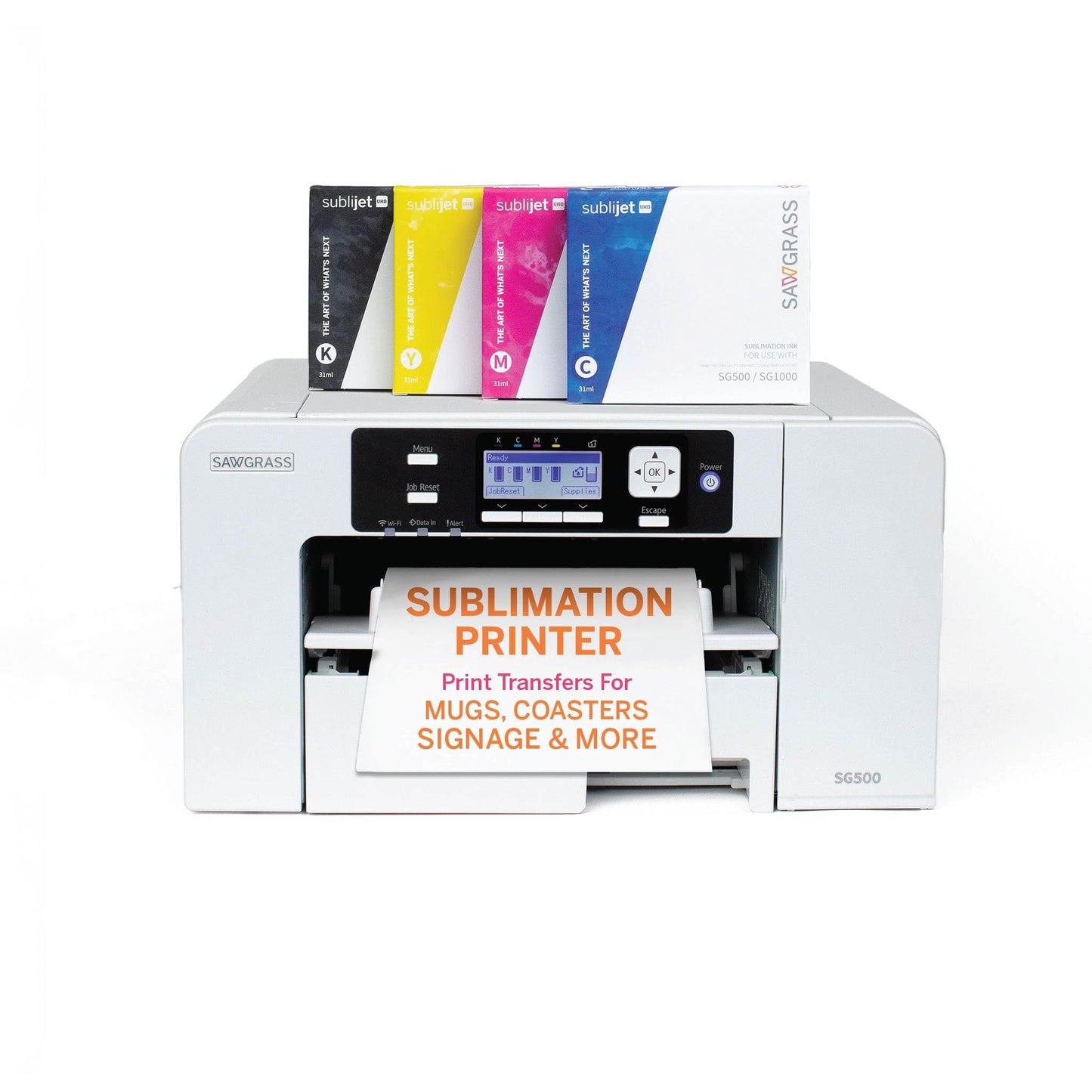 Sawgrass SG500 Sublimation Printer Bundle with Anti-Clog Technology | Only Printer Designed Exclusively for Sublimation | Includes 31mL SubliJet UHD Inks & TruePix Paper | Wi-Fi