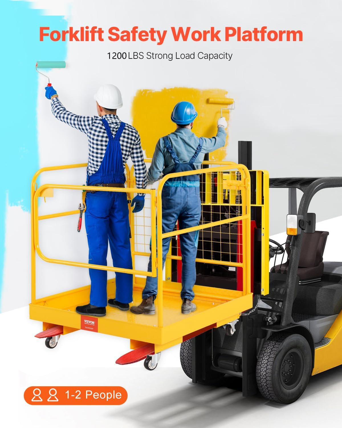 VEVOR Forklift Man Basket, 36 x 36 Inches Forklift Safety Cage Work Platform 1200 lbs Load Capacity, Collapsible Lift Basket with 4 Wheels Device Chain for Aerial Work Lifting Loader
