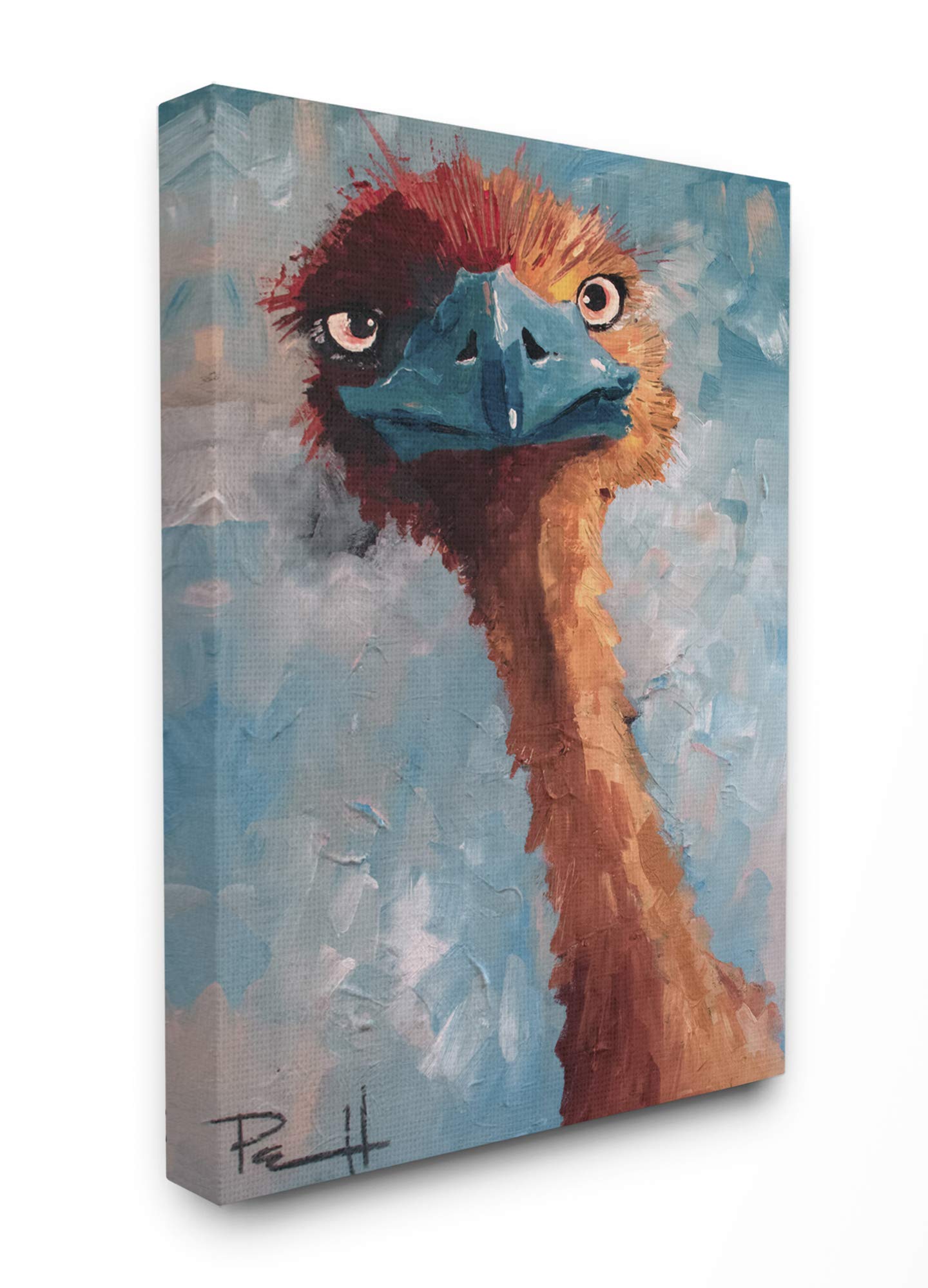 Stupell Industries Curious Ostrich Funny Red Blue Animal Painting Canvas Wall Art, 24 x 30, Multi-Color