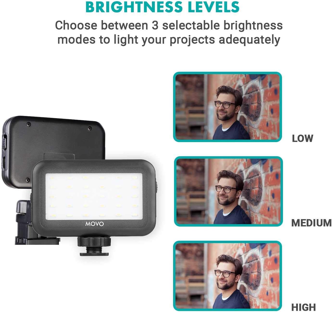 Movo LED-30 Mini LED Light Panel with Adjustable Brightness and Rechargeable Battery - Portable Light Perfect