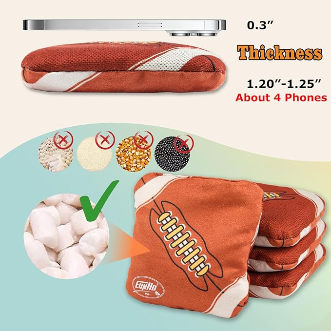 EunHo Dual Sided Cornhole Bags Regulation Set of 8 Professional Cornhole Bean Bags Slick and Stick for Tossing Game-All Weather