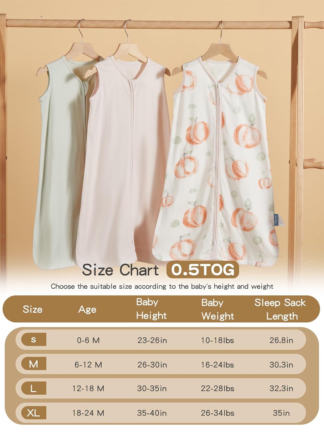 TILLYOU Baby Sleep Sack - 0-6 Months | 0.5 Tog Cotton Wearable Blanket - 3 Pack with 2-Way Zipper, Pink Peach