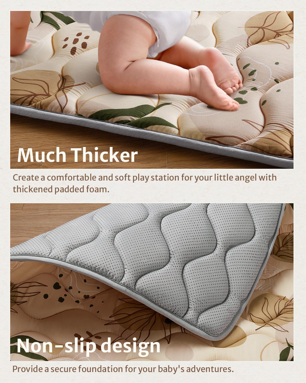 Blissful Diary Baby Play Mats for Floor, 50x50 Playpen Mat, Thick Cushioning Padding Foam Playmat for Baby and Toddlers Infants, Non-Slip & Machine Washable, Earth Tones Design